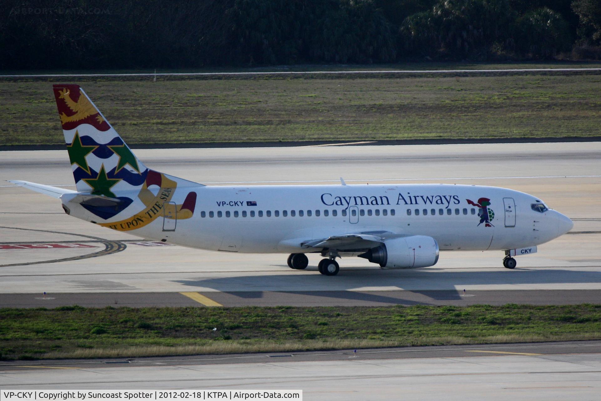 VP-CKY, 1992 Boeing 737-3Q8 C/N 26282, Cayman Airways Flight 201 taxis for departure at Tampa International Airport