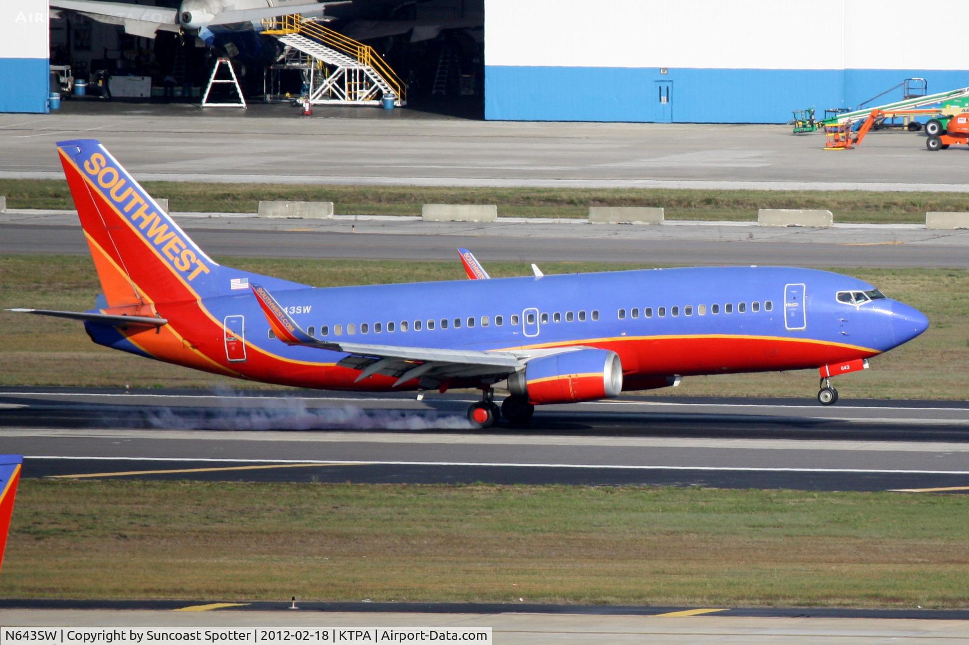 N643SW, 1997 Boeing 737-3H4 C/N 27716, Southwest Flight 1802 arrives on Runway 19L at Tampa International Airport following a flight from Birmingham-Shuttlesworth International Airport