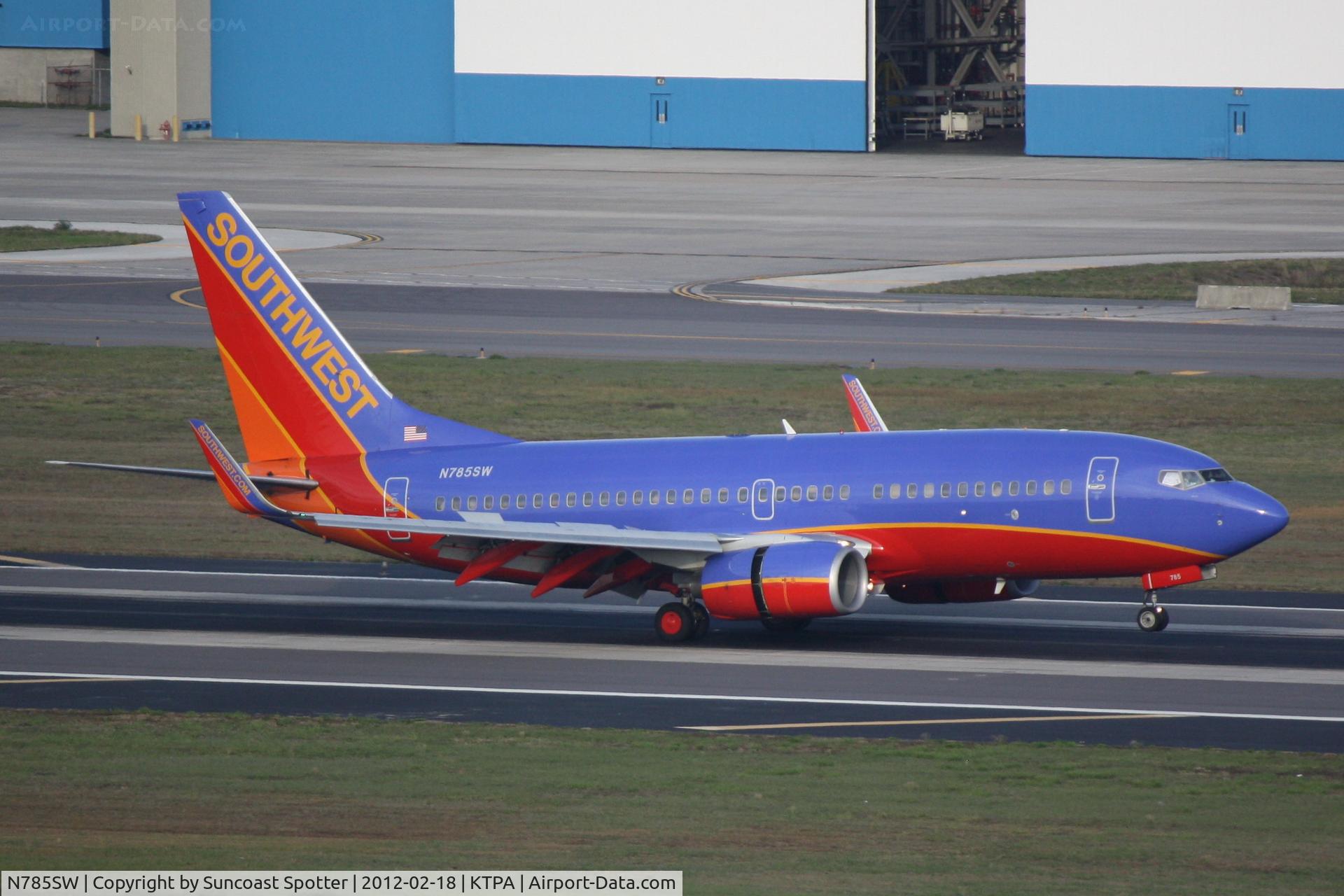 N785SW, 2000 Boeing 737-7H4 C/N 30602, Southwest Flight 525 arrives on Runway 19L at Tampa International Airport following a flight from William Hobby International Airport