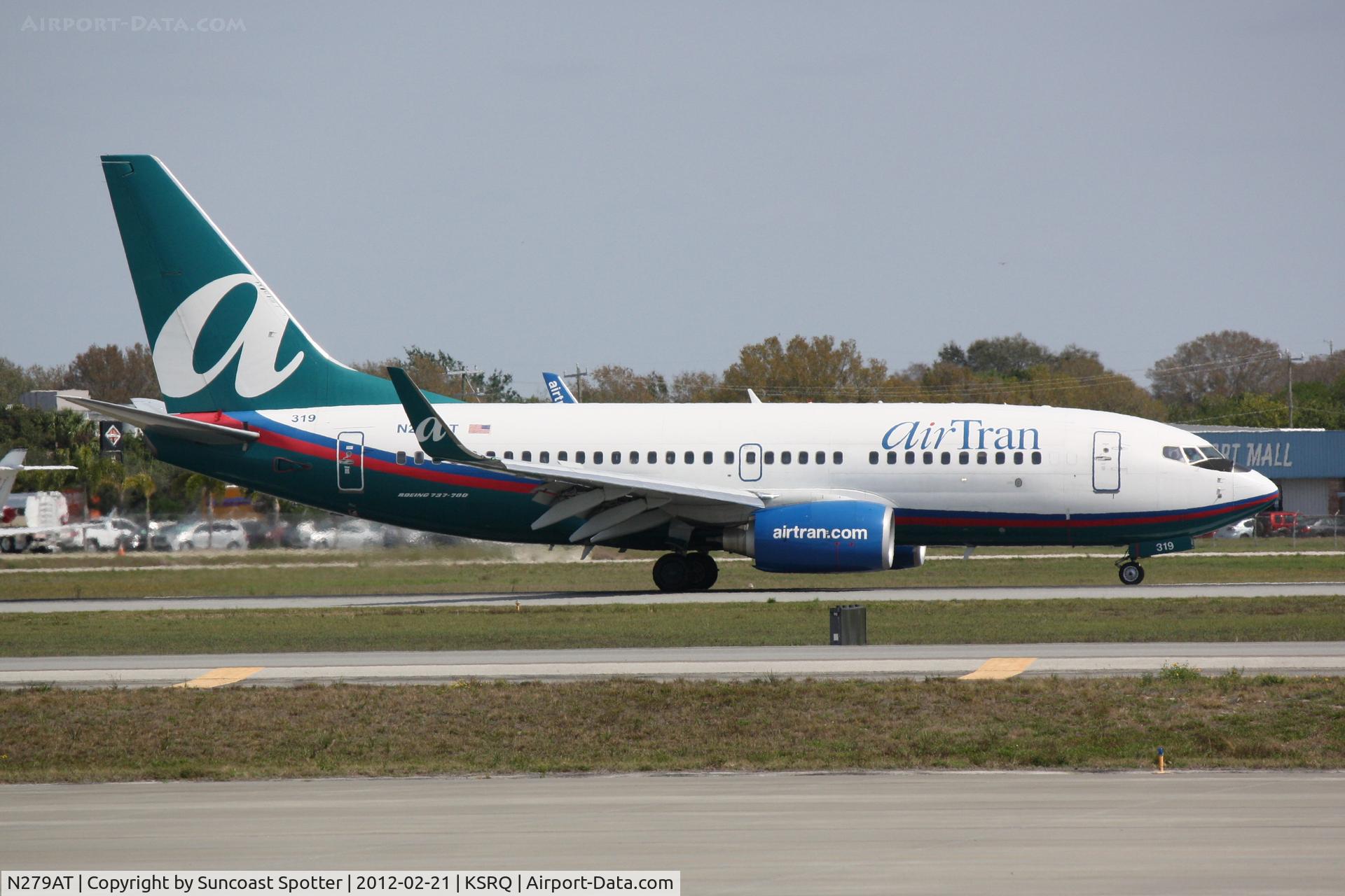 N279AT, 2005 Boeing 737-76N C/N 32666, AirTran Flight 696 arrives on Runway 14 at Sarasota-Bradenton International Airport following a flight from Hartsfield-Jackson Atlanta International Airport