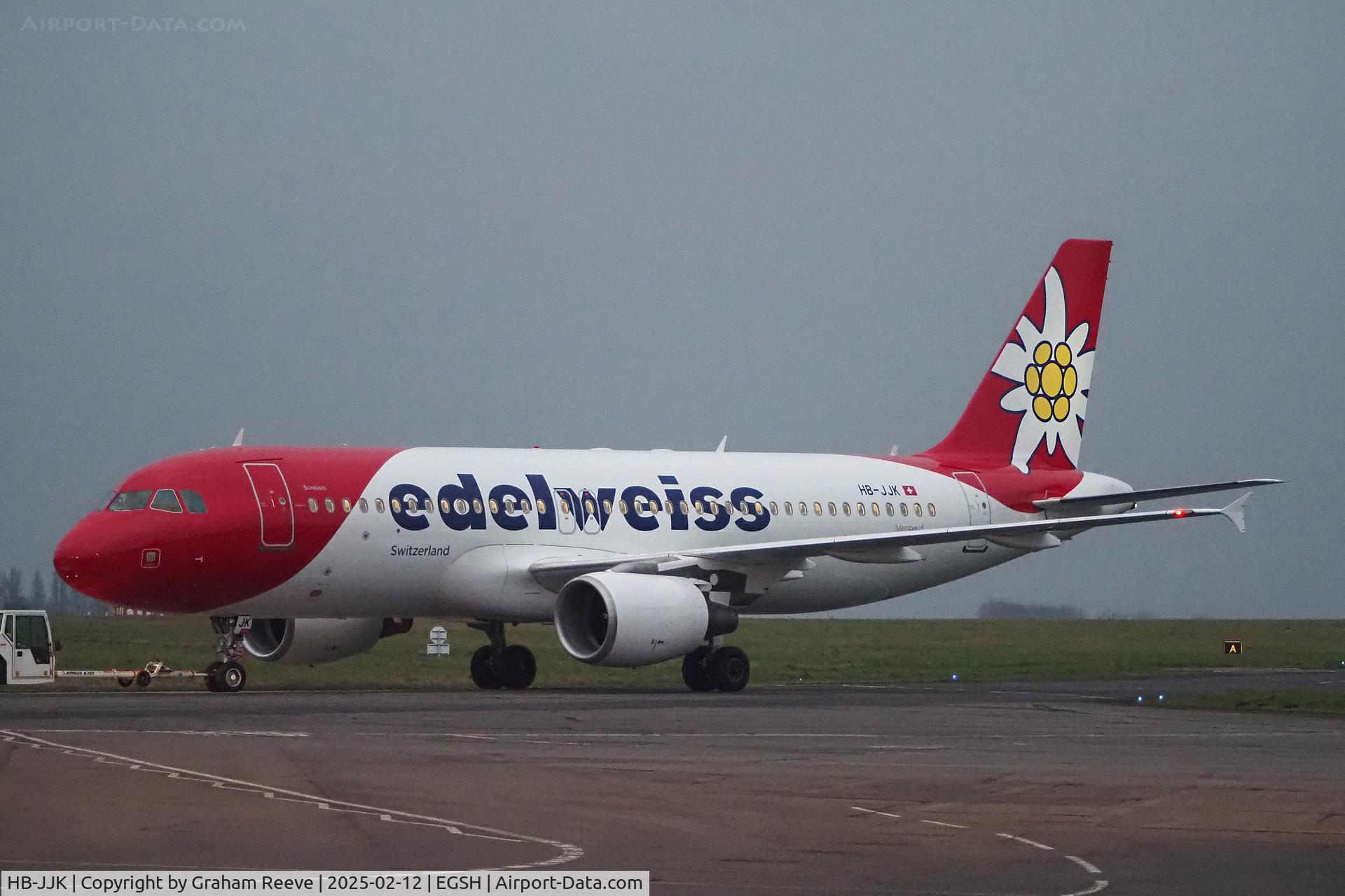 HB-JJK, 2002 Airbus A320-214 C/N 1692, Under tow at Norwich.