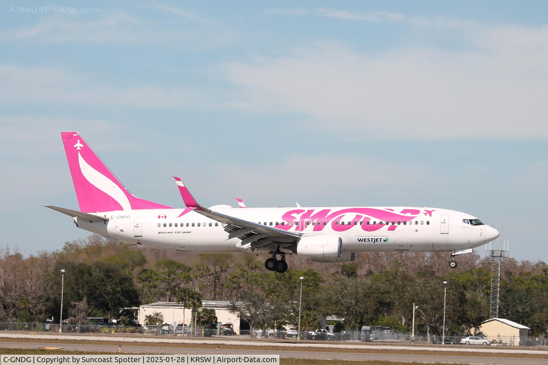 C-GNDG, 2015 Boeing 737-8CT C/N 40337, WestJet Flight 1236 arrives on Runway 6 at Southwest Florida International Airport following flight from Toronto-Pearson International Airport
