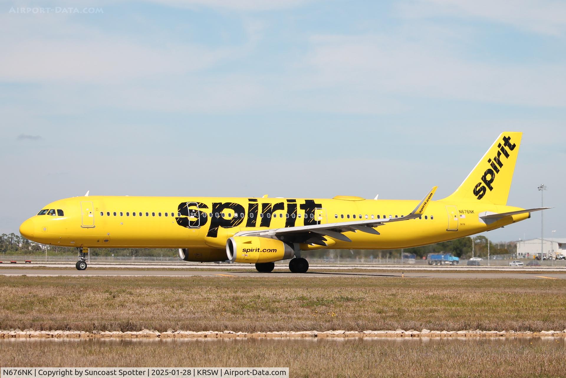 N676NK, 2017 Airbus A321-231 C/N 7734, Spirit Flight 8876 taxis at Southwest Florida International Airport prior to flight to Detroit Metro Airport