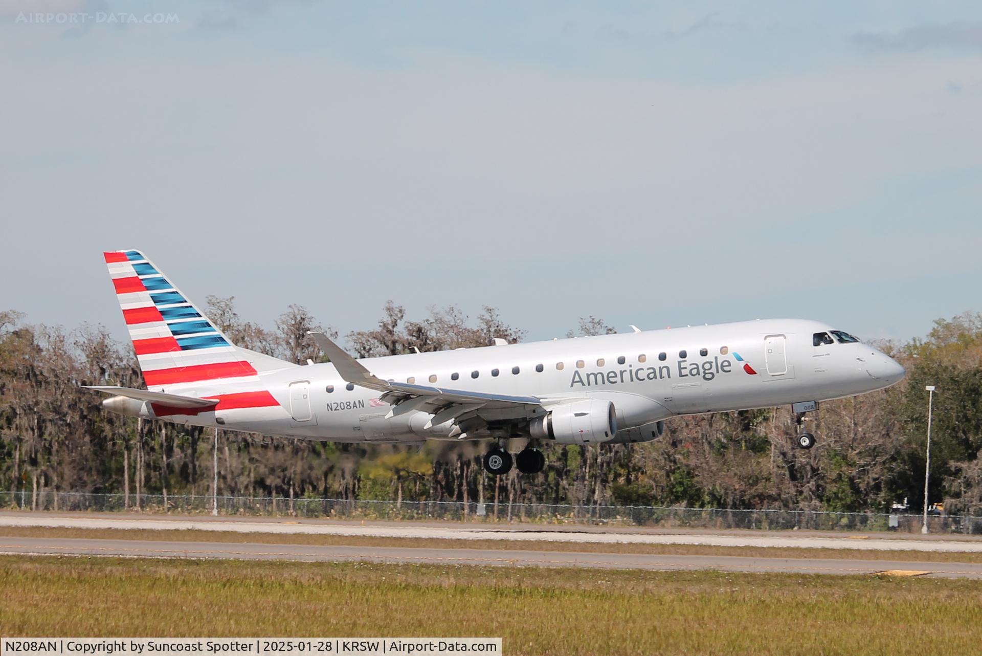 N208AN, 2015 Embraer 175LR (ERJ-170-200LR) C/N 17000494, American Flight 3690 operated by Envoy arrives on Runway 6 at Southwest Florida International Airport following flight from Reagan National Airport