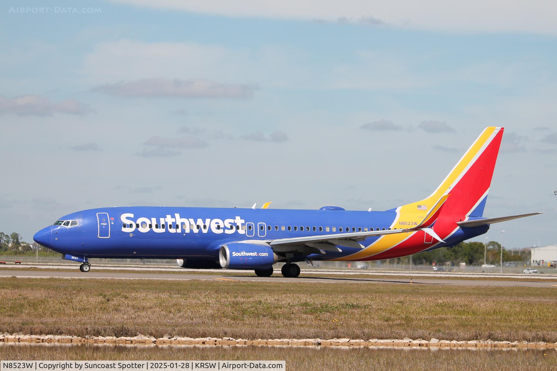N8523W, 2017 Boeing 737-8H4 C/N 36969, Southwest Flight 4104 taxis at Southwest Florida International Airport prior to flight to Indianapolis International Airport