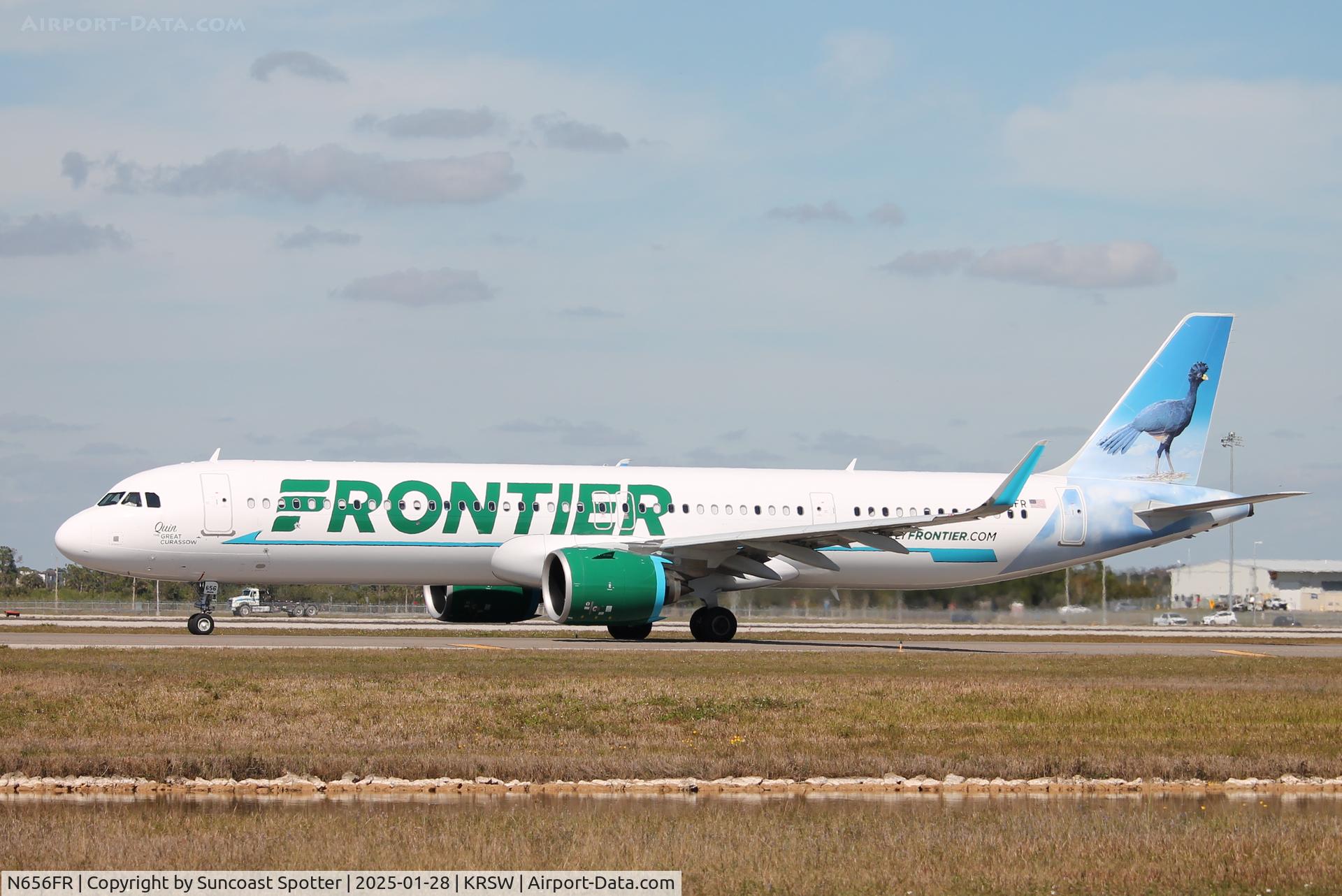 N656FR, 2024 Airbus A321-271NX C/N 12261, Frontier Flight 2825 taxis at Southwest Florida International Airport prior to flight to Cincinnati/Northern Kentucky International Airport