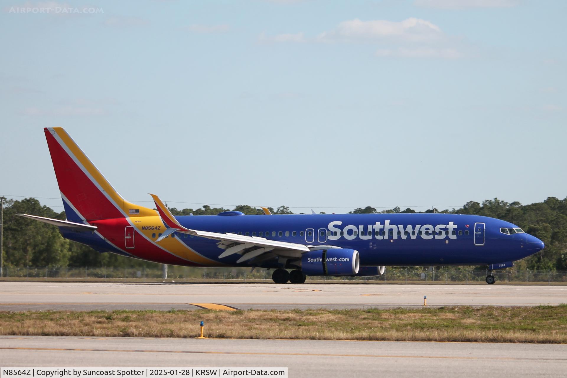 N8564Z, 2018 Boeing 737-8H4 C/N 42545, Southwest Flight 3807 arrives on Runway 24 at Southwest Florida International Airport following flight from Baltimore-Washington International Airport