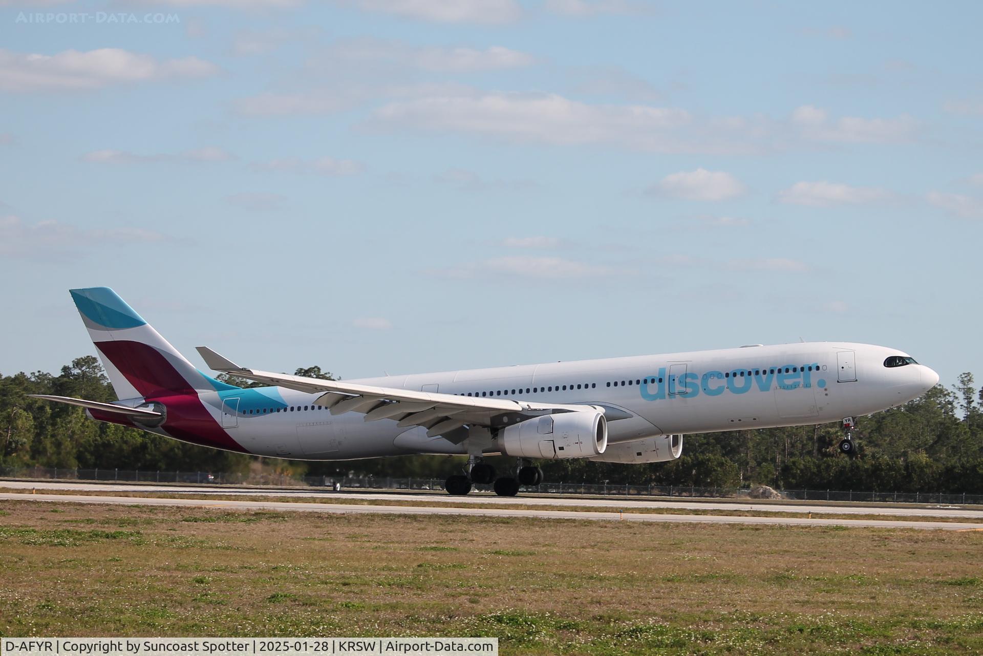 D-AFYR, 2015 Airbus A330-343E C/N 1711, Discover Flight 60 arrives on Runway 24 at Southwest Florida International Airport following flight from Frankfurt Airport
