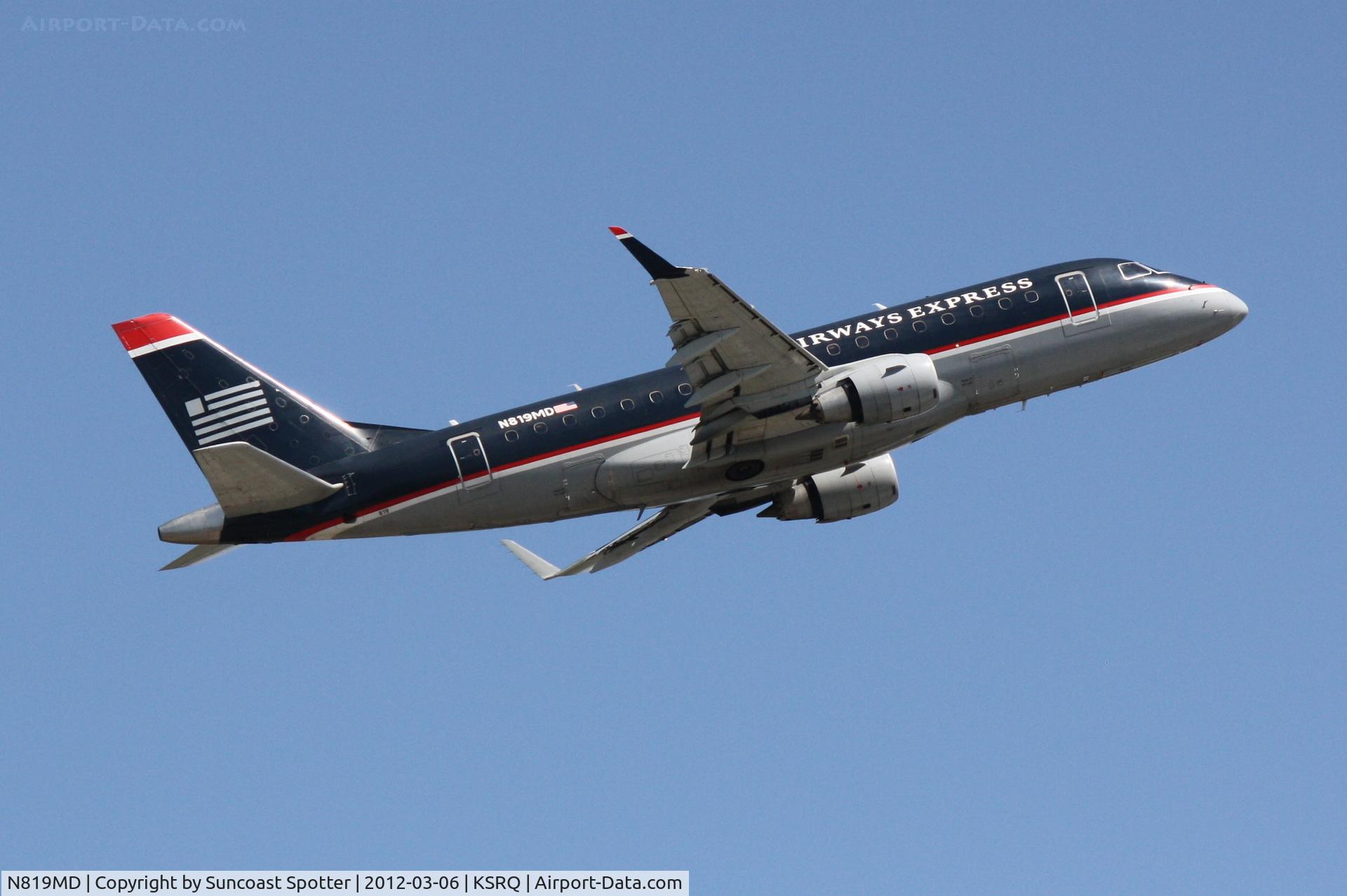 N819MD, 2004 Embraer 170SU (ERJ-170-100SU) C/N 17000040, US Air/Republic Flight 3430 departs Runway 14 at Sarasota-Bradenton International Airport enroute to Reagan National Airport