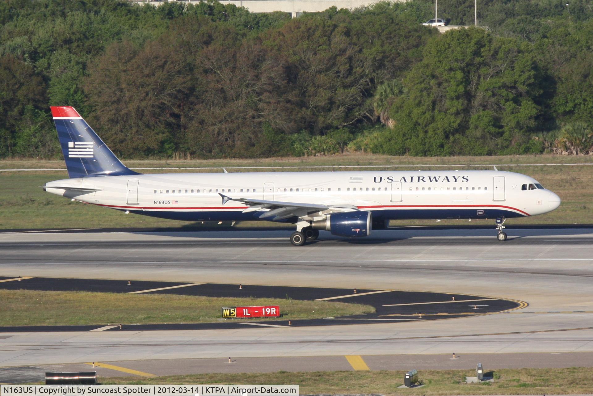 N163US, 2001 Airbus A321-211 C/N 1417, US Air Flight 976 departs Runway 1L at Tampa International Airport enroute to Charlotte-Douglas International Airport