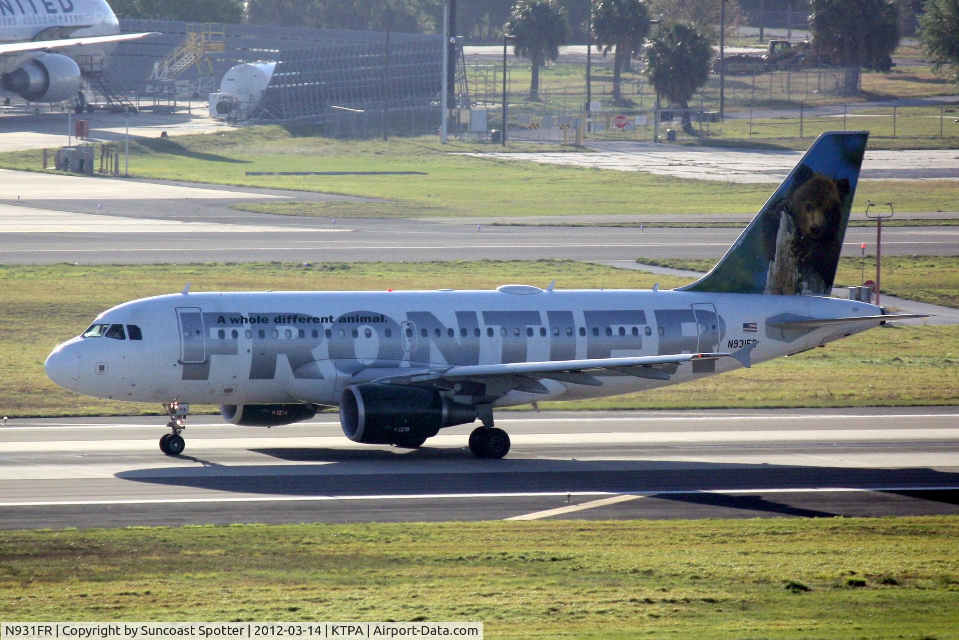N931FR, 2004 Airbus A319-111 C/N 2253, Frontier Flight 361 departs Runway 1R at Tampa International Airport enroute to Denver International Airport