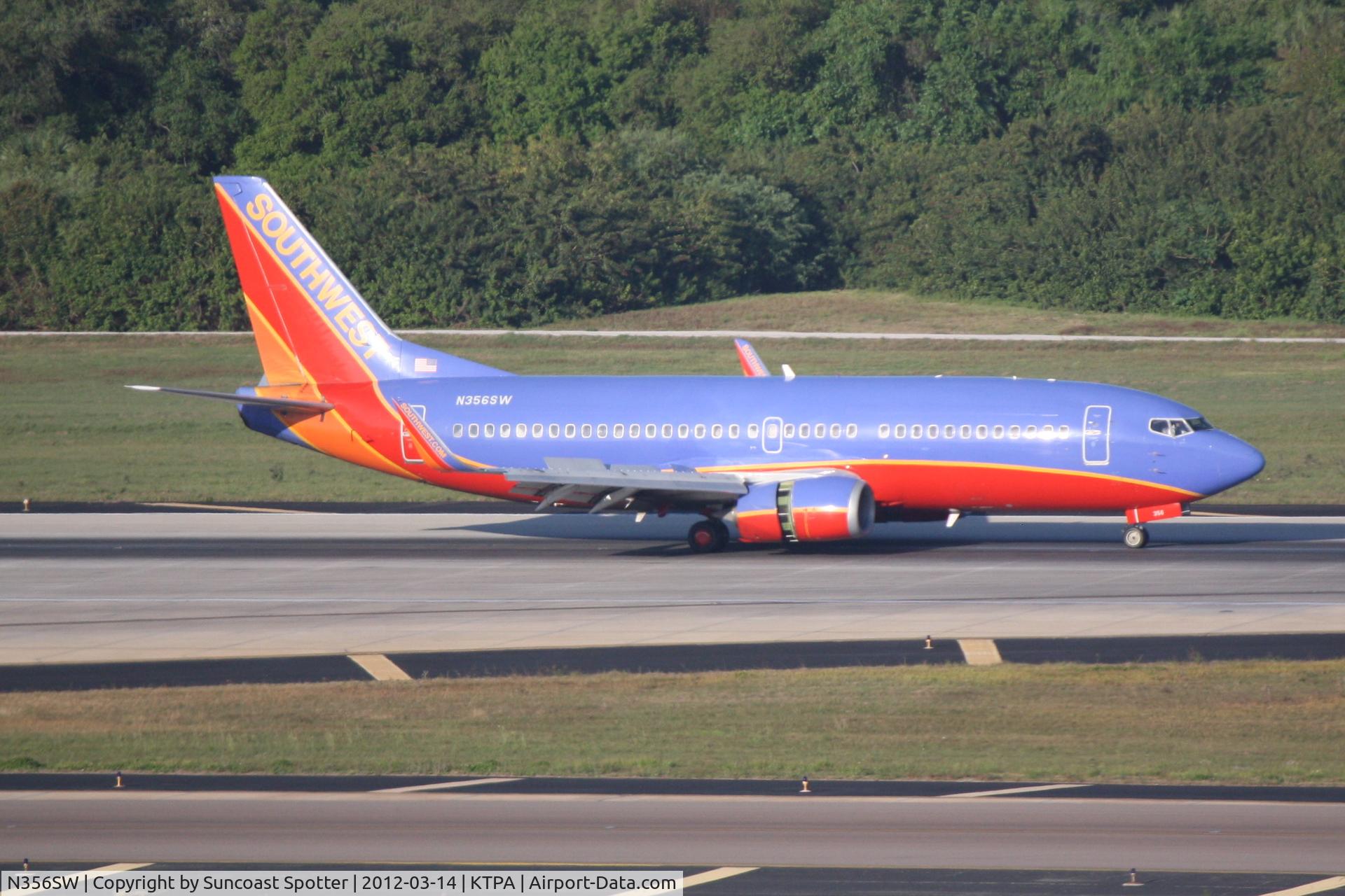 N356SW, 1991 Boeing 737-3H4 C/N 25251, Southwest Flight 3997 arrives on Runway 1L at Tampa International Airport following a flight from Pittsburgh International Airport