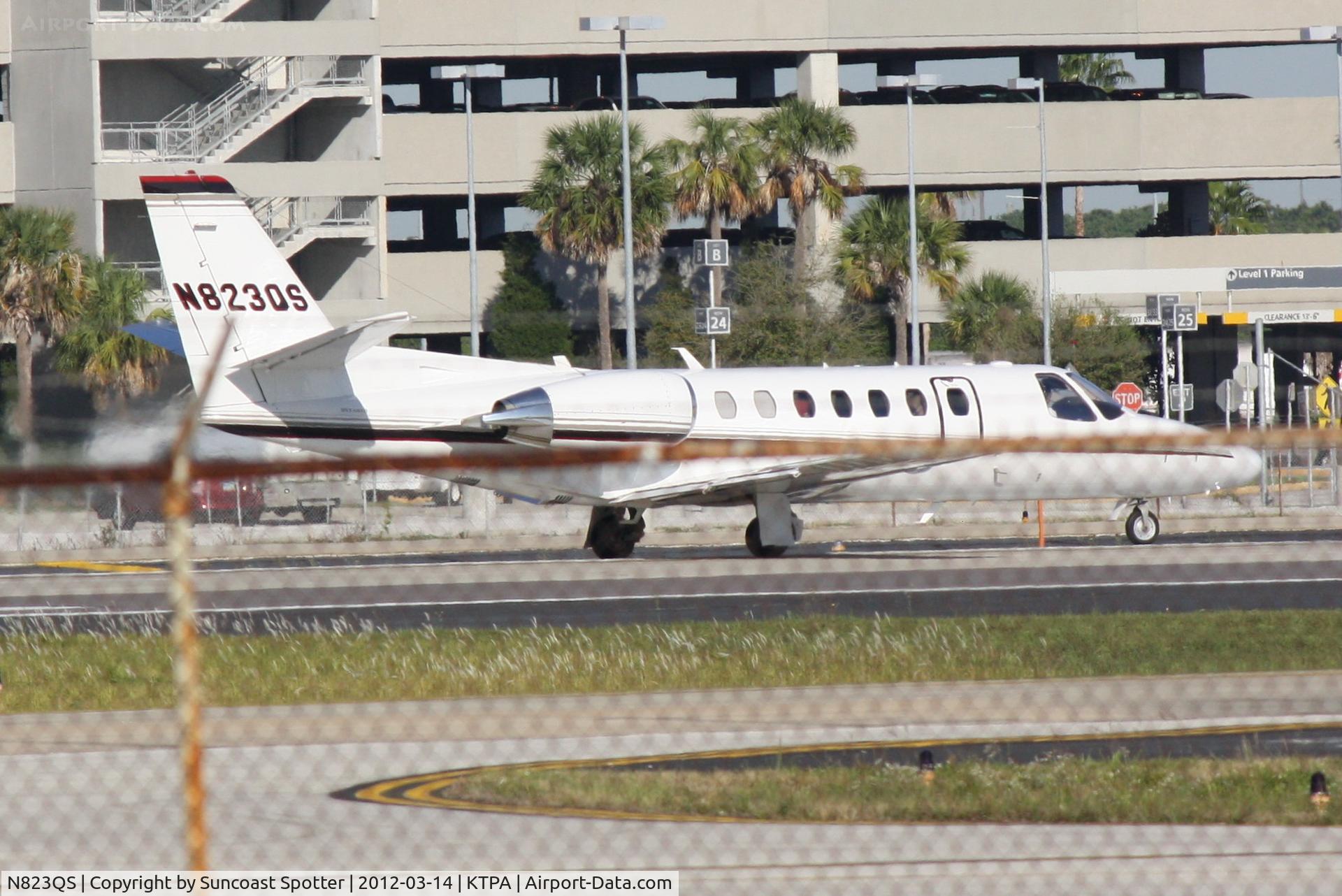 N823QS, 2008 Cessna 560 C/N 560-0794, Execjet Flight 823 departs Runway 1R at Tampa International Airport