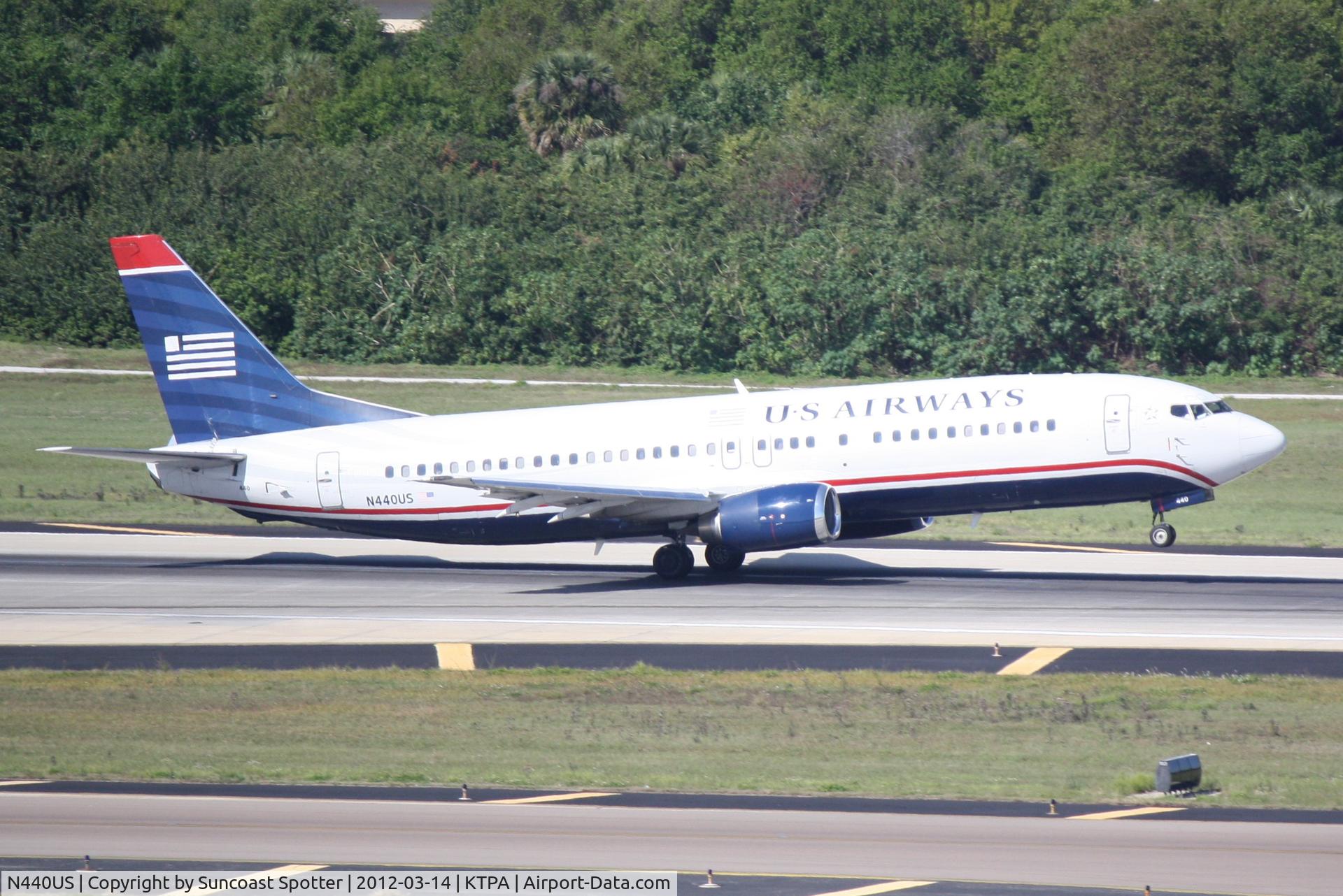 N440US, 1990 Boeing 737-4B7 C/N 24811, US Air Flight 1179 departs Runway 1L at Tampa International Airport enroute to Charlotte/Douglas International Airport
