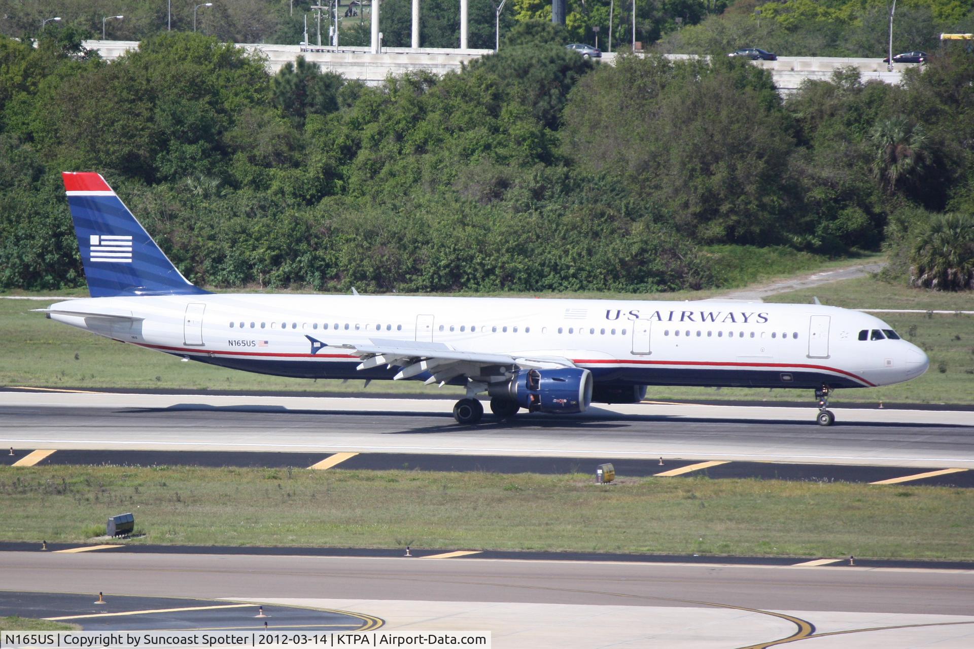 N165US, 2001 Airbus A321-211 C/N 1431, US Air  arrives on Runway 1L at Tampa International Airport following a flight from Charlotte/Douglas International Airport