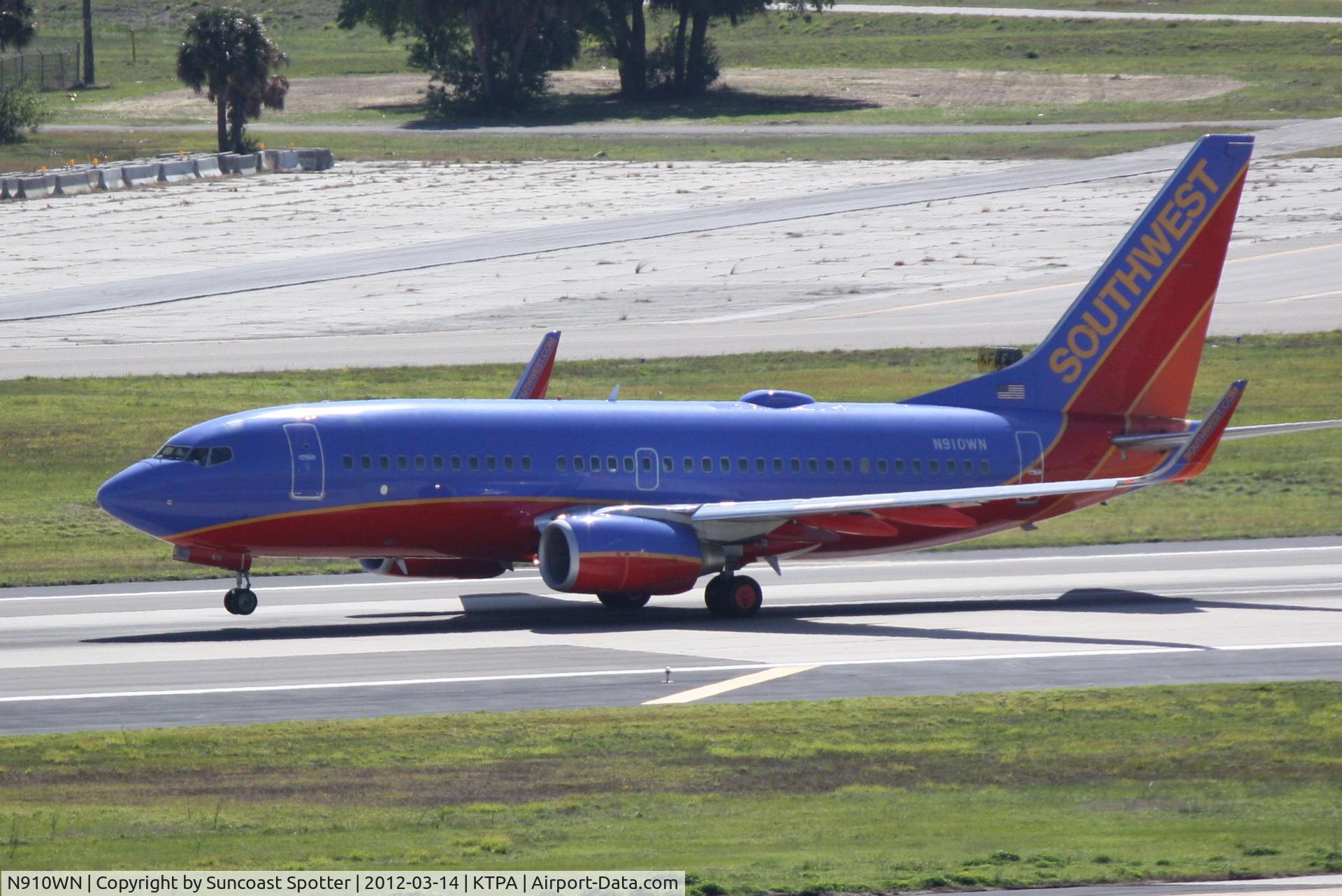 N910WN, 2008 Boeing 737-7H4 C/N 36618, Southwest Flight departs Runway 1R at Tampa International Airport enroute to William P Hobby International Airport