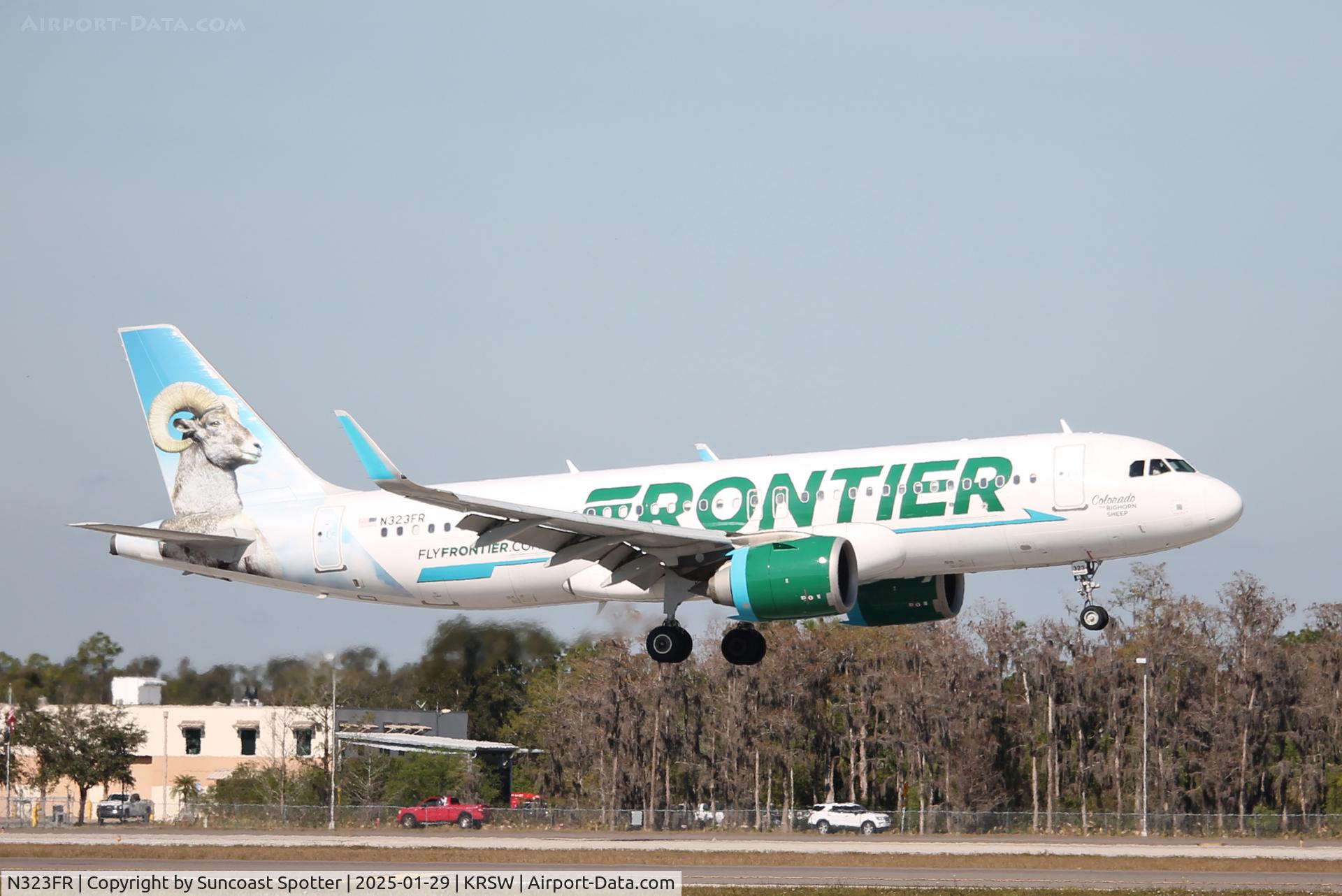 N323FR, 2017 Airbus A320-251N C/N 7925, Frontier Flight 2826 arrives on Runway 6 at Southwest Florida International Airport following flight from Cincinnati/Northern Kentucky International Airport