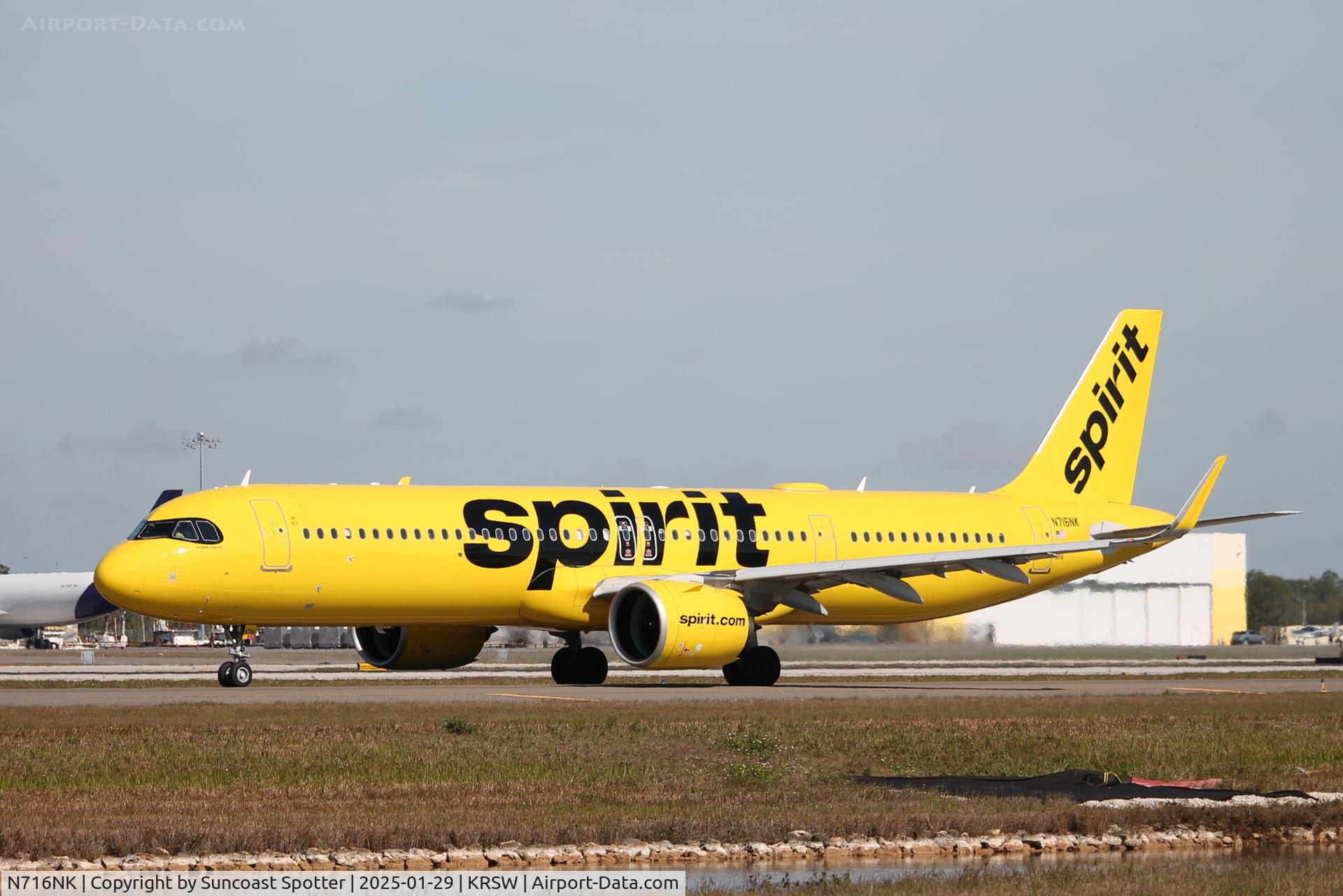 N716NK, 2024 Airbus A321-271NX C/N 11880, Spirit Flight 712 taxis at Southwest Florida International Airport prior to flight to Chicago-O’Hare International Airport