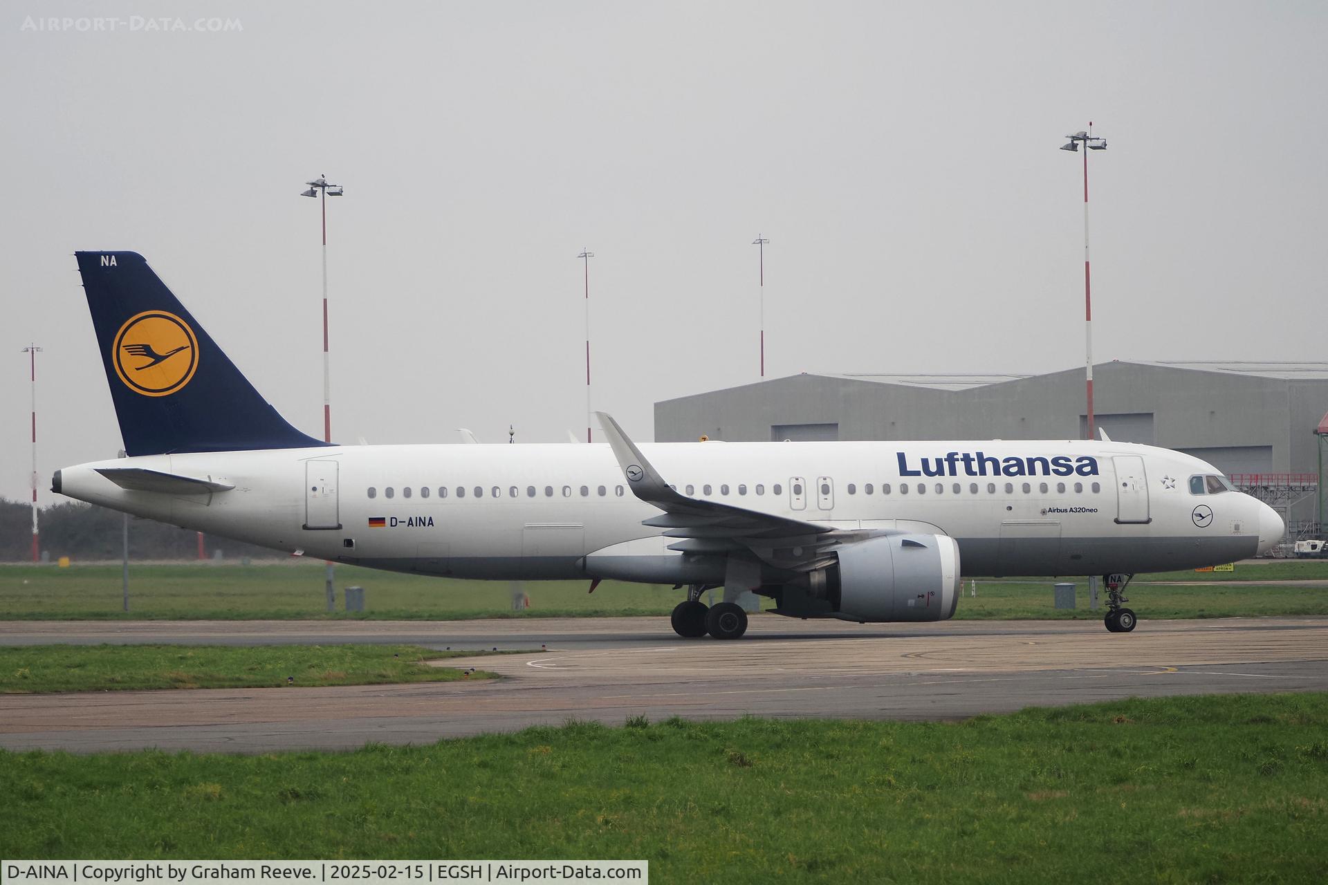 D-AINA, 2015 Airbus A320-271N C/N 6801, Just landed at Norwich.