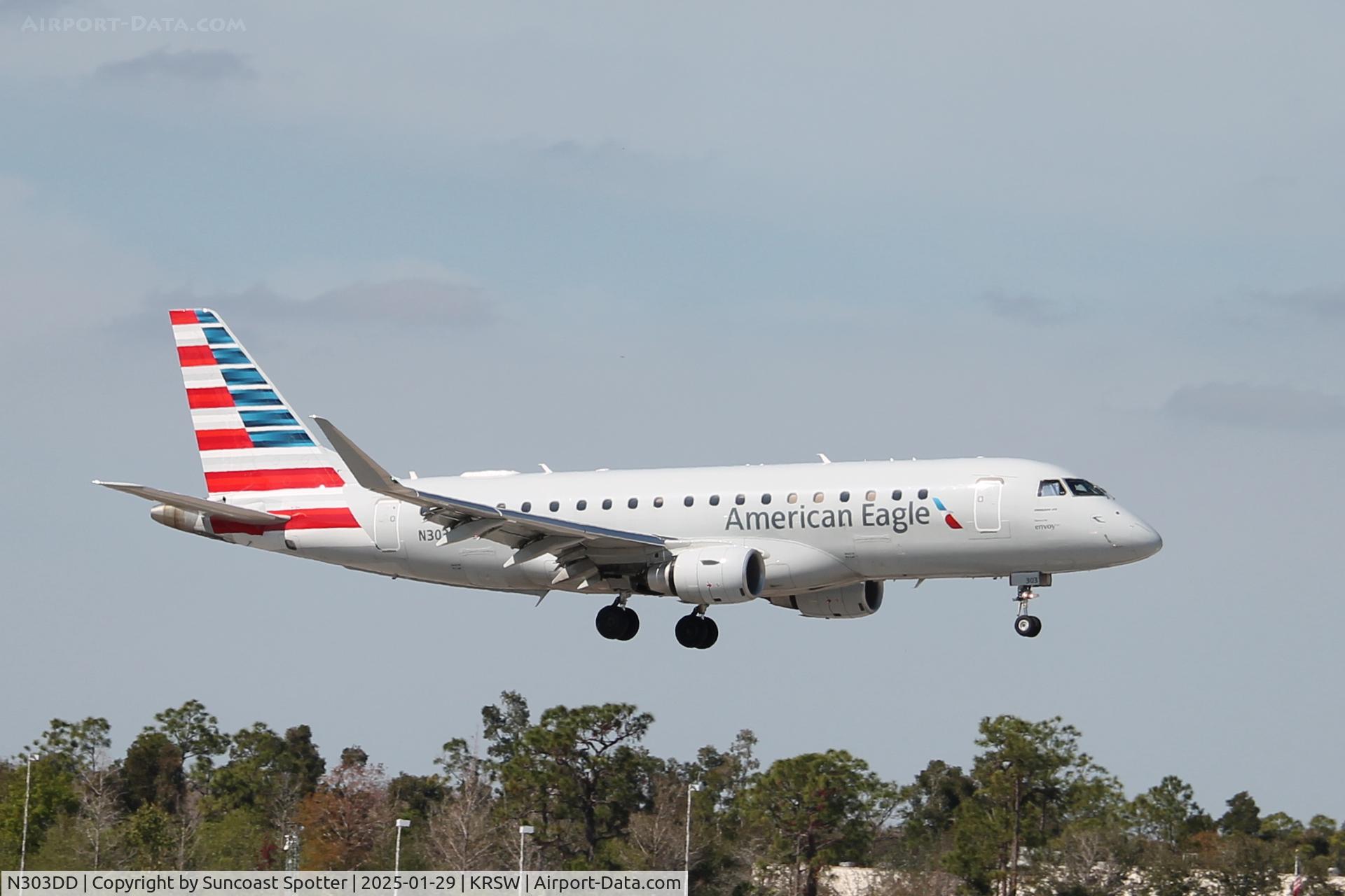 N303DD, 2022 Embraer 175LR C/N 17000931, American Flight 3690 operated by Envoy arrives on Runway 6 at Southwest Florida International Airport following flight from Reagan National Airport