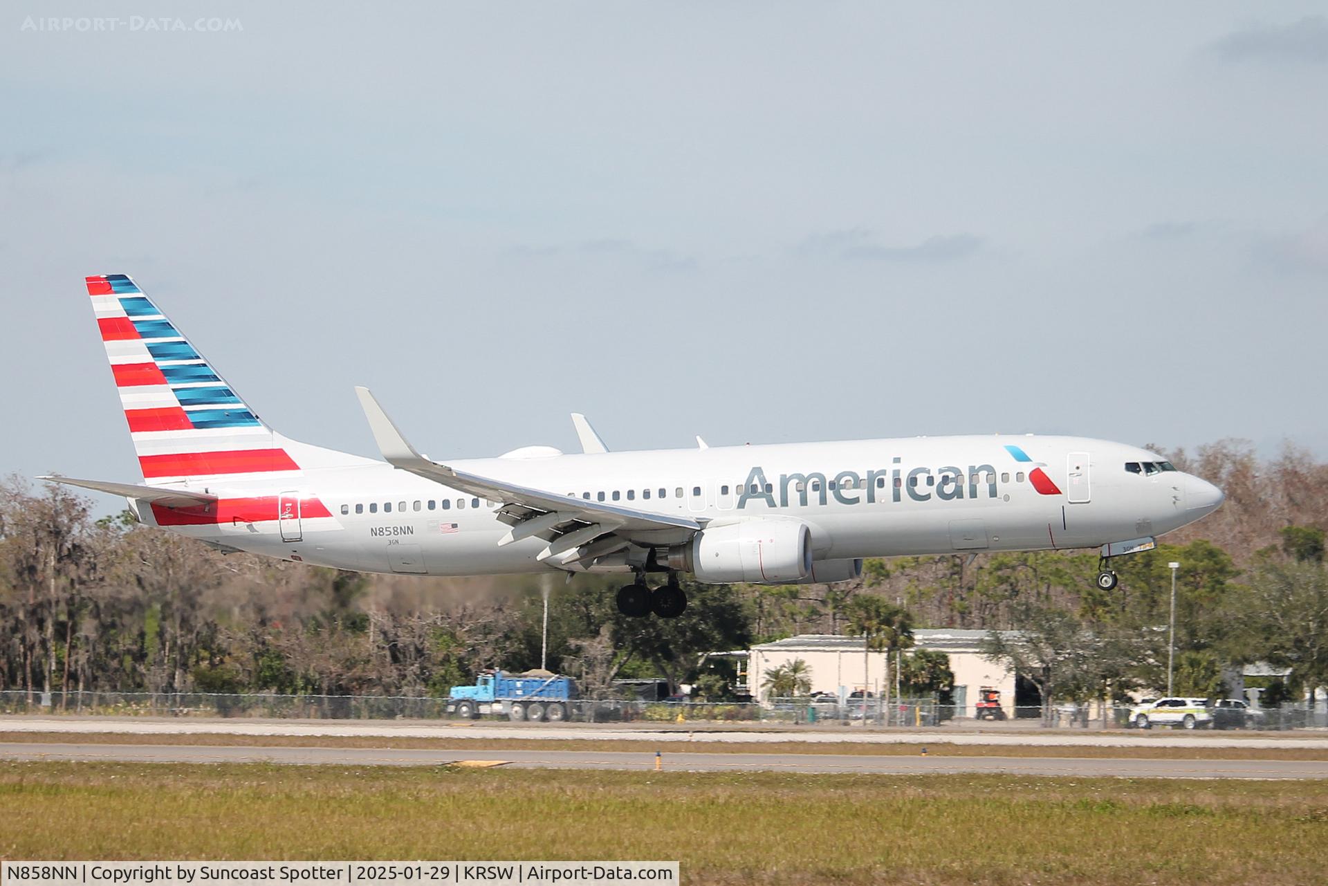N858NN, Boeing 737-823 C/N 30904, American Flight 1656 arrives on Runway 6 at Southwest Florida International Airport following flight from Dallas/Fort Worth International Airport