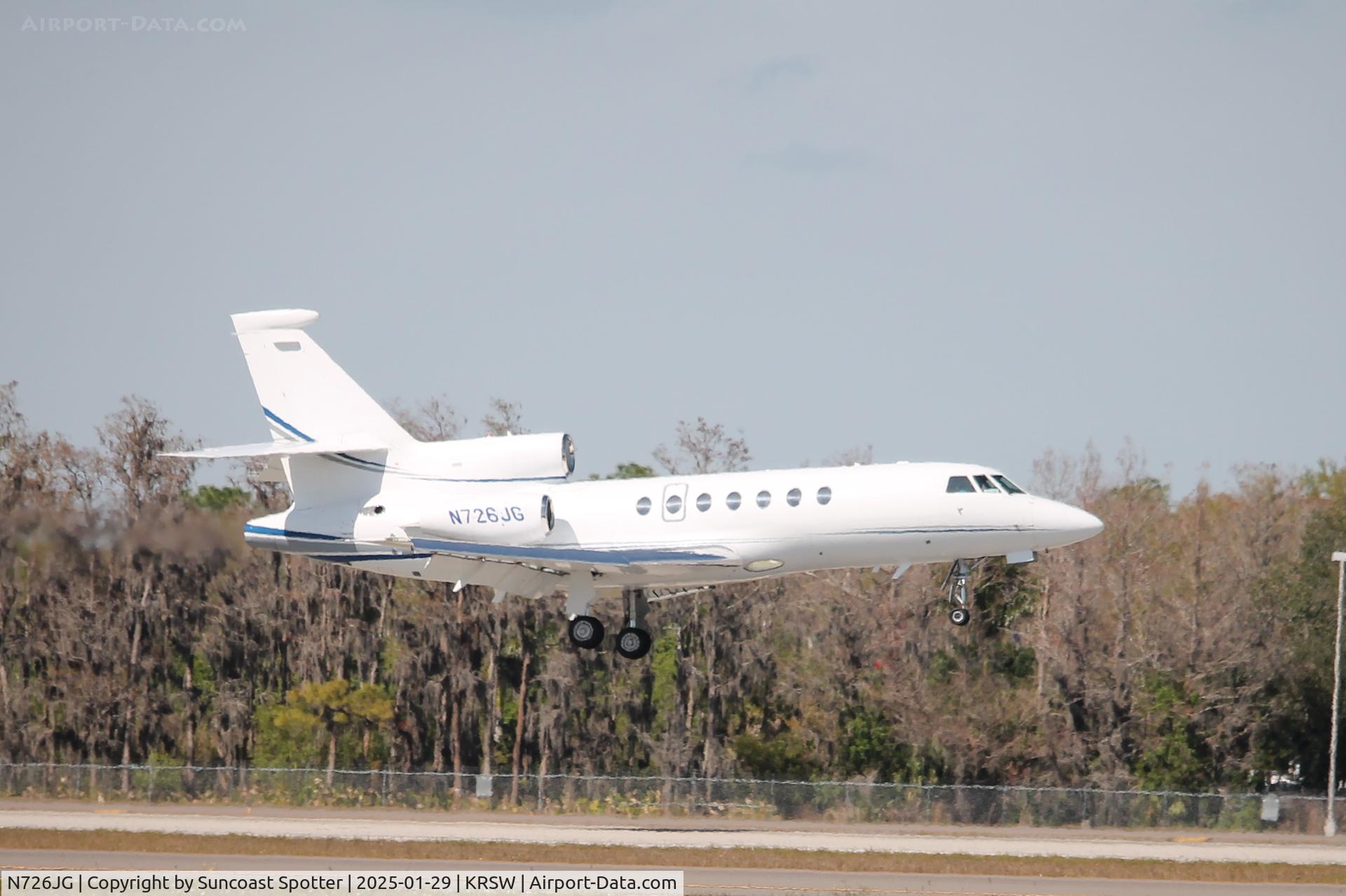 N726JG, 1997 Dassault Falcon 50EX C/N 258, Falcon 726JG arrives on Runway 6 at Southwest Florida International Airport following flight from Daytona Beach International Airport
