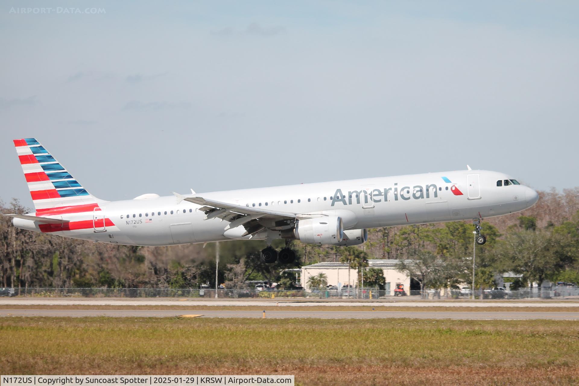 N172US, 2001 Airbus A321-211 C/N 1472, American Flight 1094 arrives on Runway 6 at Southwest Florida International Airport following flight from Charlotte-Douglas International Airport