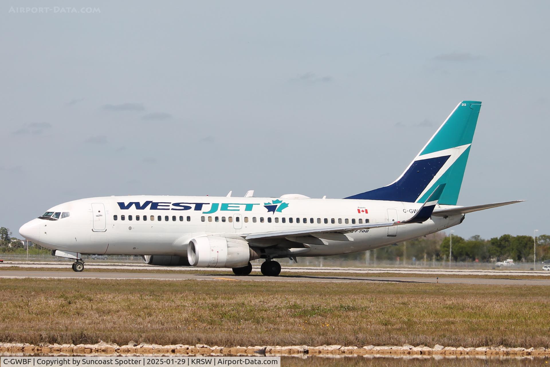 C-GWBF, 2003 Boeing 737-7CT C/N 32757, WestJet Flight 1237 taxis at Southwest Florida International Airport prior to flight to
Toronto-Pearson International Airport