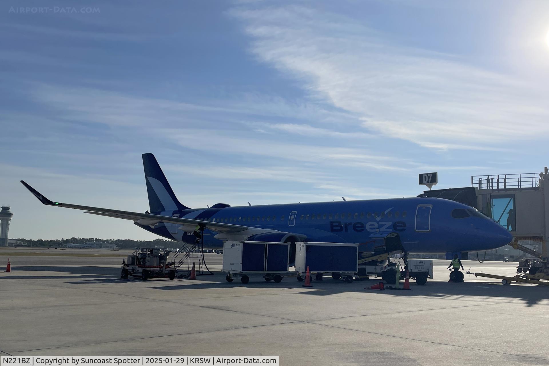 N221BZ, 2023 Airbus A220-371 C/N 55206, Breeze Airbus A220 at the gate at RSW