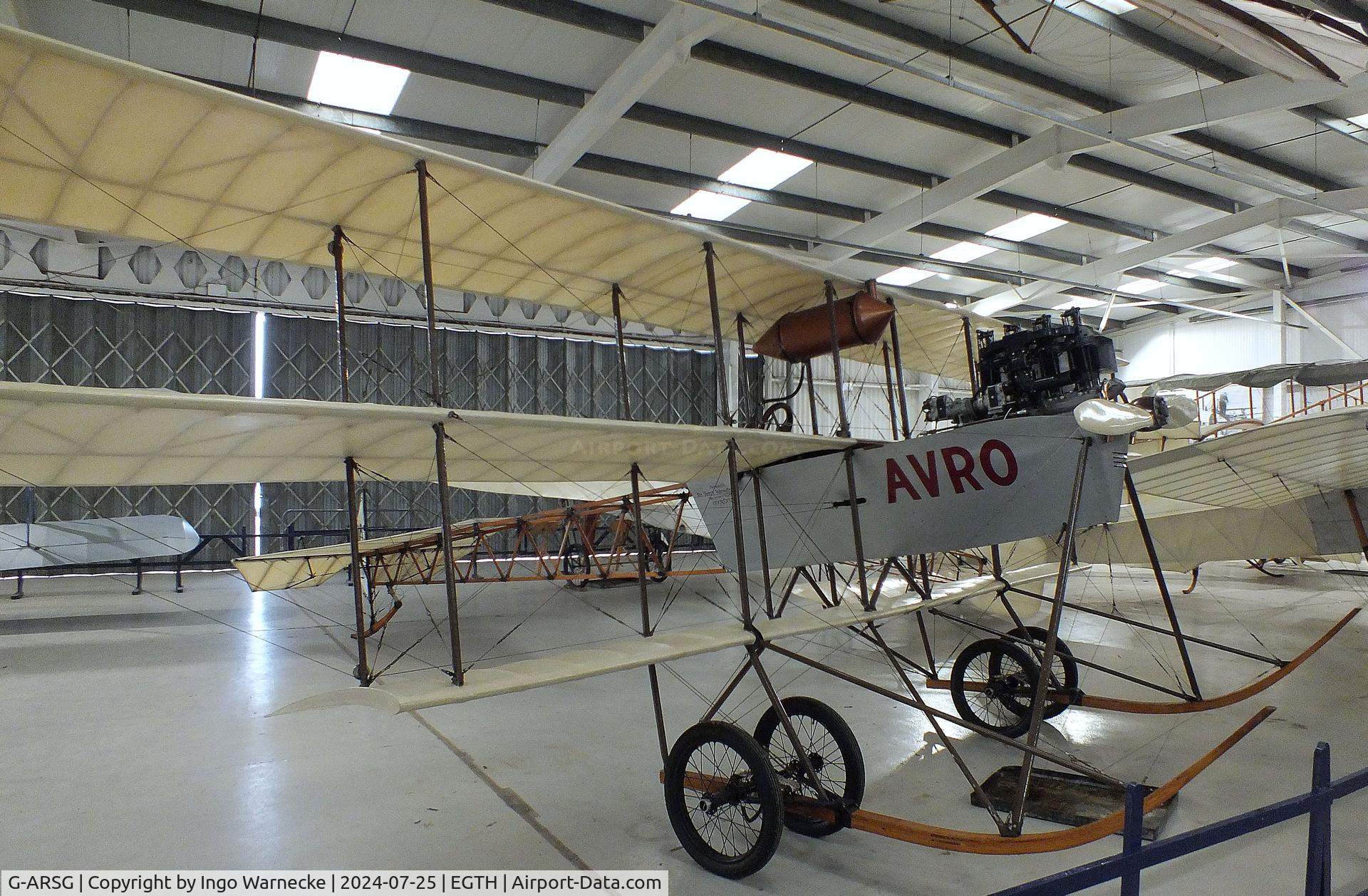 G-ARSG, 1964 Avro Roe Triplane Type IV replica C/N TRI.1, Alliott Verdon Roe (A V Roe) Triplane Type IV 'AVROPLANE' replica at the Shuttleworth Collection, Biggleswade