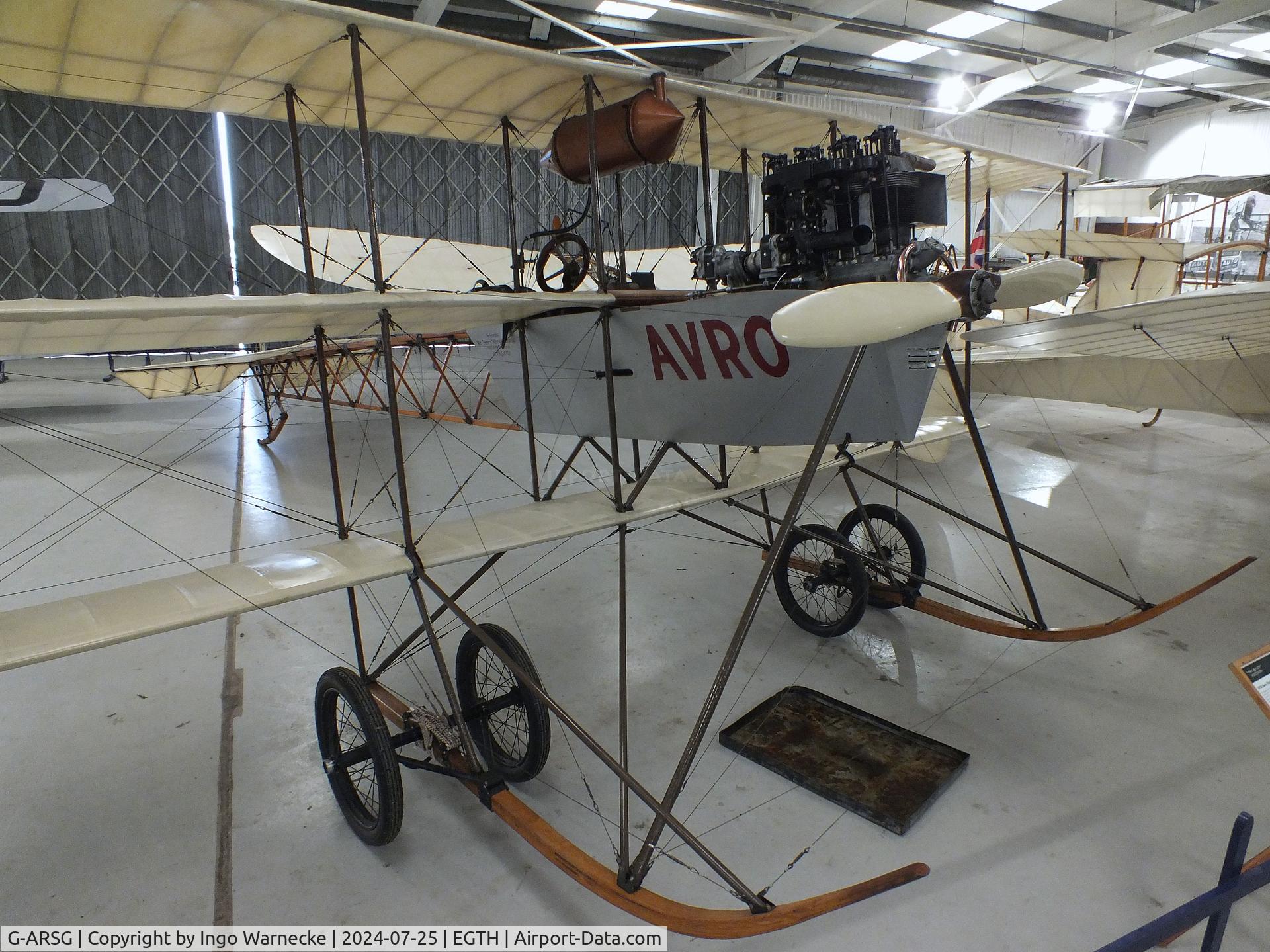 G-ARSG, 1964 Avro Roe Triplane Type IV replica C/N TRI.1, Alliott Verdon Roe (A V Roe) Triplane Type IV 'AVROPLANE' replica at the Shuttleworth Collection, Biggleswade