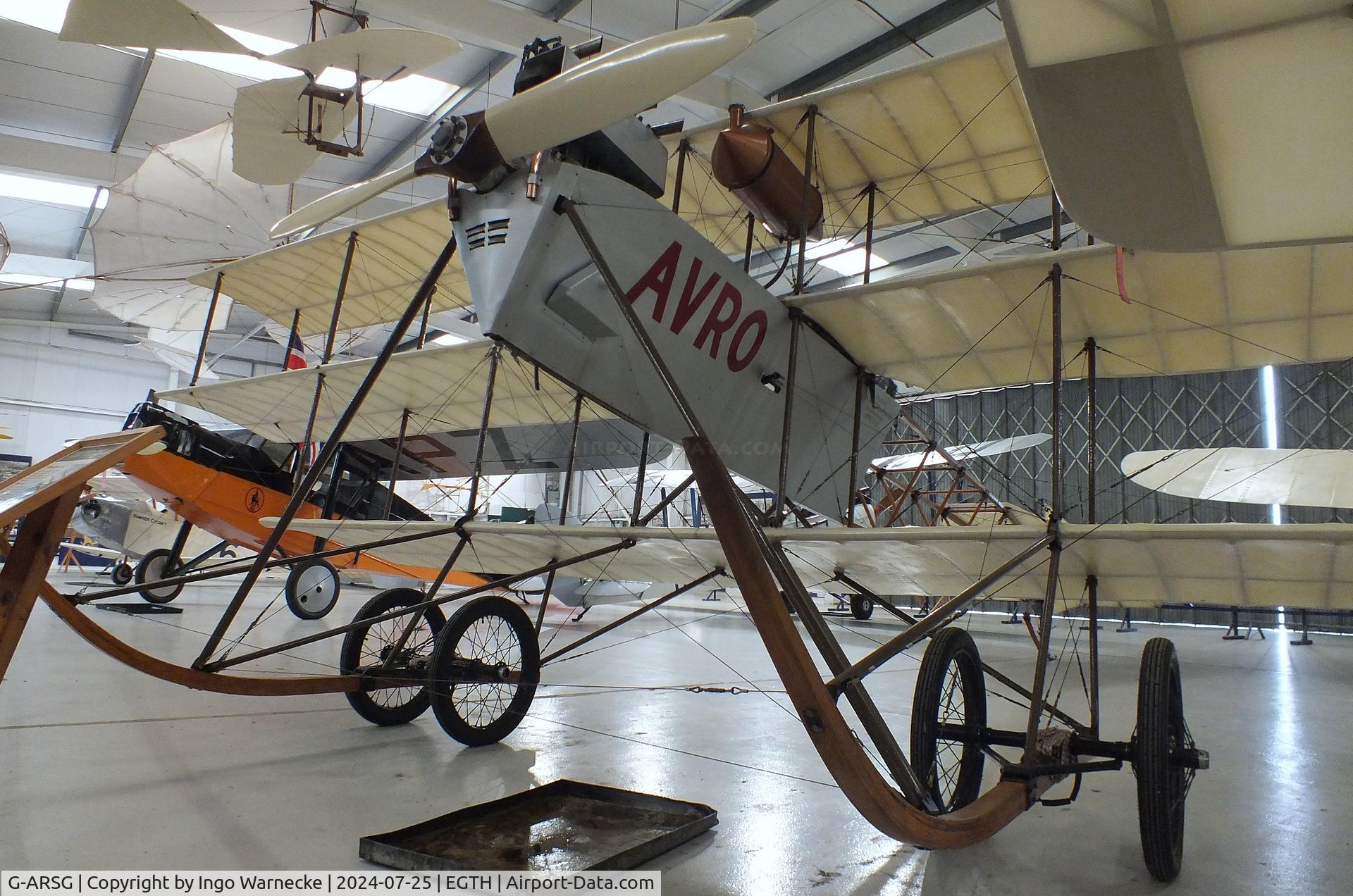 G-ARSG, 1964 Avro Roe Triplane Type IV replica C/N TRI.1, Alliott Verdon Roe (A V Roe) Triplane Type IV 'AVROPLANE' replica at the Shuttleworth Collection, Biggleswade