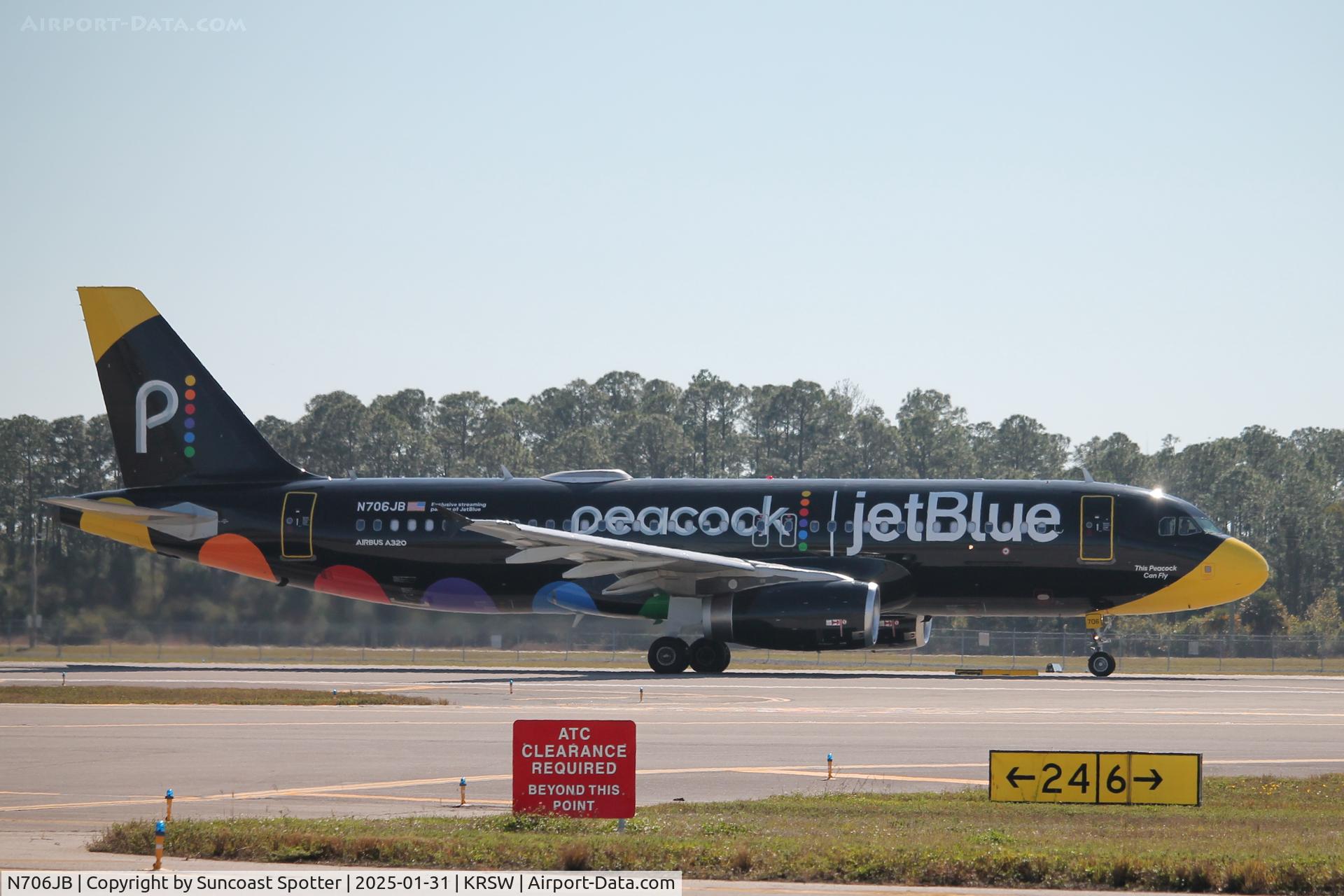 N706JB, 2008 Airbus A320-232 C/N 3451, JetBlue Flight 366 departs Runway 24 at Southwest Florida International Airport enroute to Boston-Logan International Airport