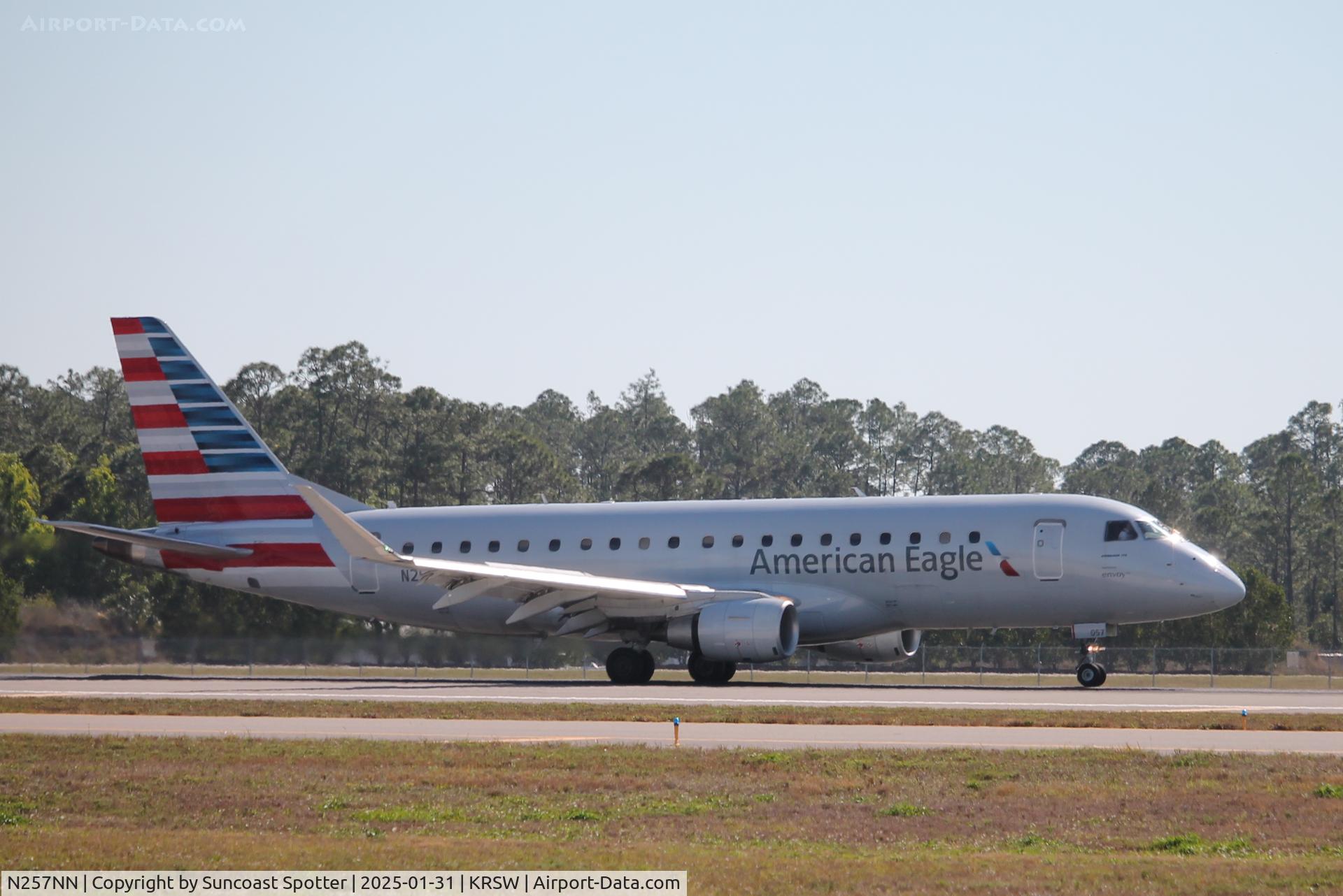 N257NN, 2017 Embraer 175LR (ERJ-170-200LR) C/N 17000674, Envoy Flight 3785 operated by American Eagle arrives on Runway 24 at Southwest Florida International Airport following flight from Reagan National Airport