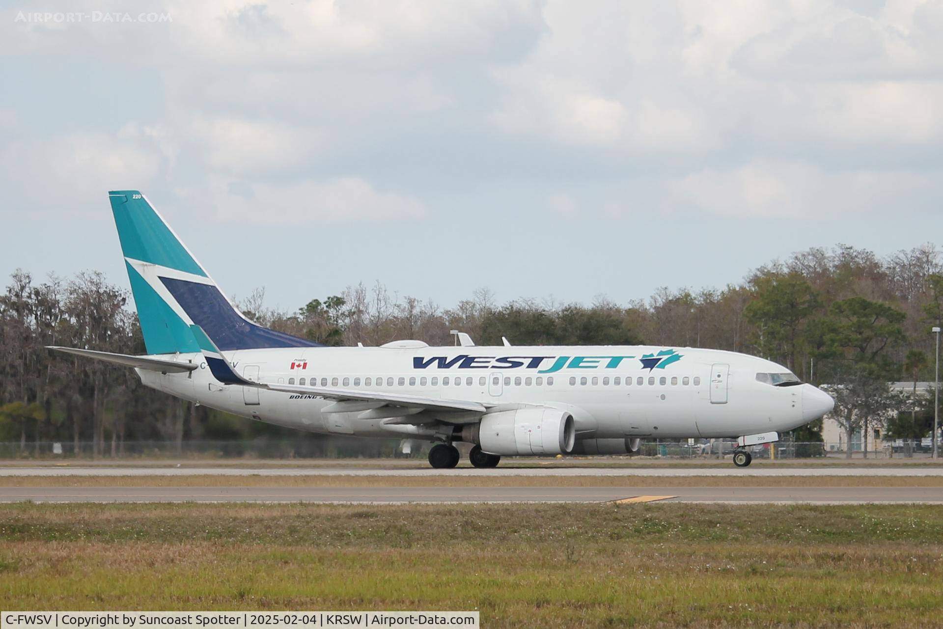 C-FWSV, 2003 Boeing 737-7CT C/N 32760, WestJet Flight 1237 departs Runway 6 at Southwest Florida International Airport enroute to Toronto-Pearson International Airport