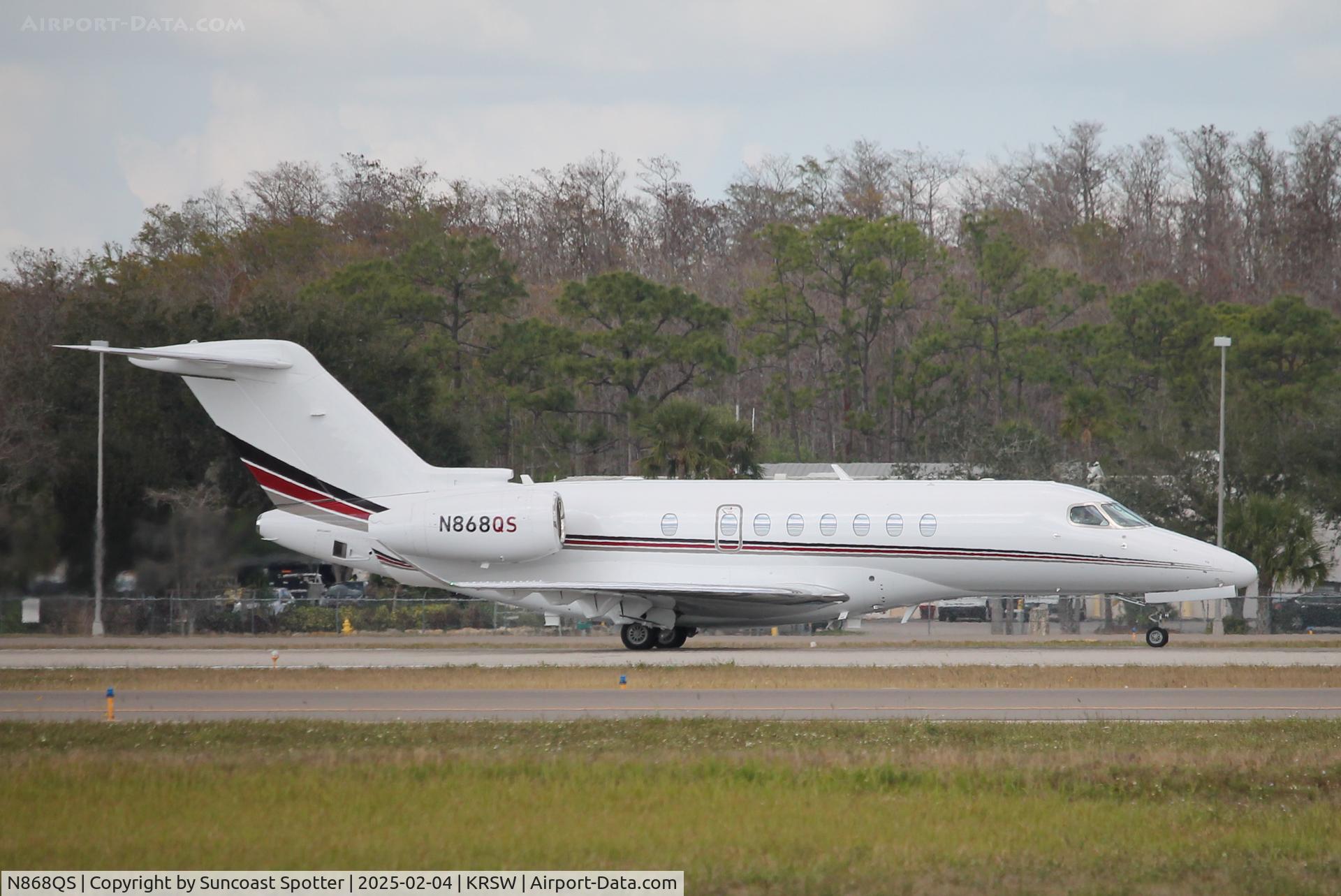 N868QS, 2024 Cessna 700 Citation Longitude C/N 700-0124, NetJets Flight 868 departs Runway 6 at Southwest Florida International Airport enroute to Bermuda LF Wade International Airport