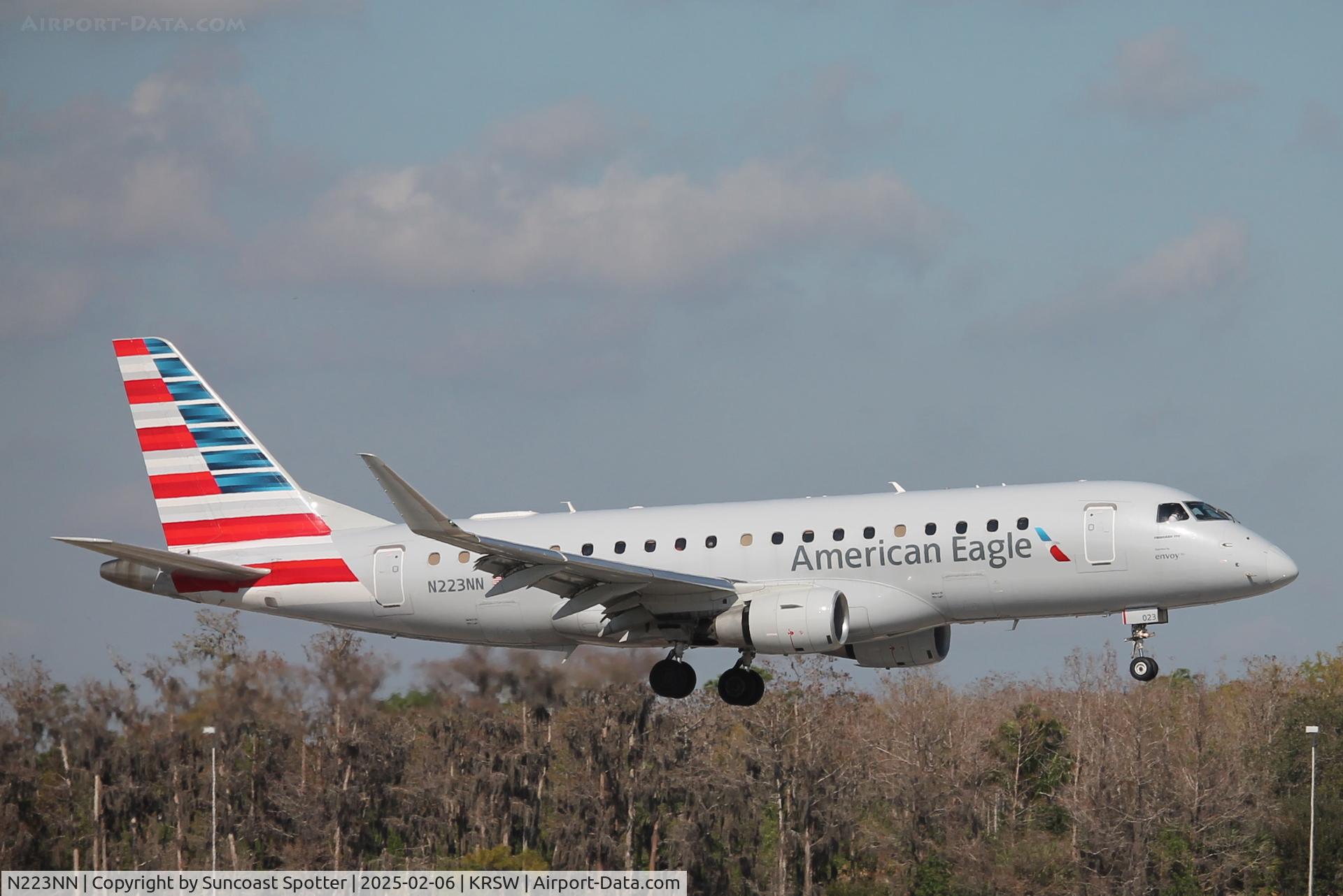 N223NN, 2015 Embraer 175LR (ERJ-170-200LR) C/N 17000529, American Flight 3785 operated by Envoy arrives on Runway 6 at Southwest Florida International Airport following flight from Reagan National Airport