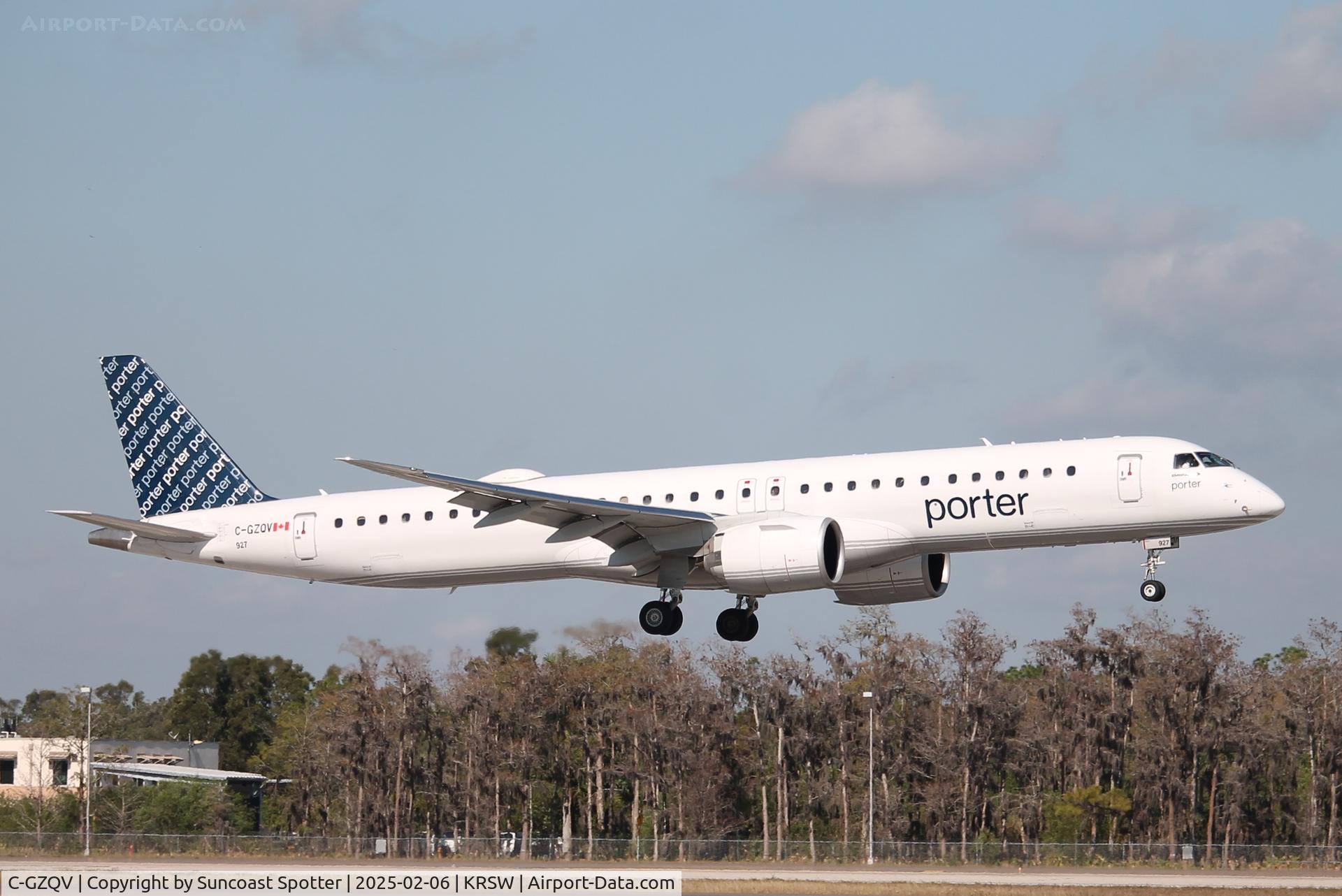 C-GZQV, 2023 Embraer E195 E2 C/N 19020113, Porter Flight 535 arrives on Runway 6 at Southwest Florida International Airport following flight from Toronto-Pearson Airport