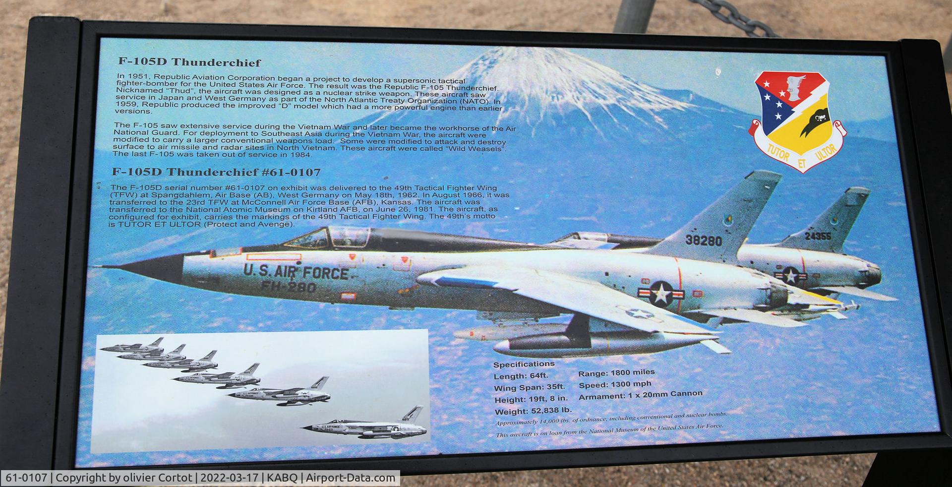 61-0107, 1961 Republic F-105D Thunderchief C/N D302, march 2022
