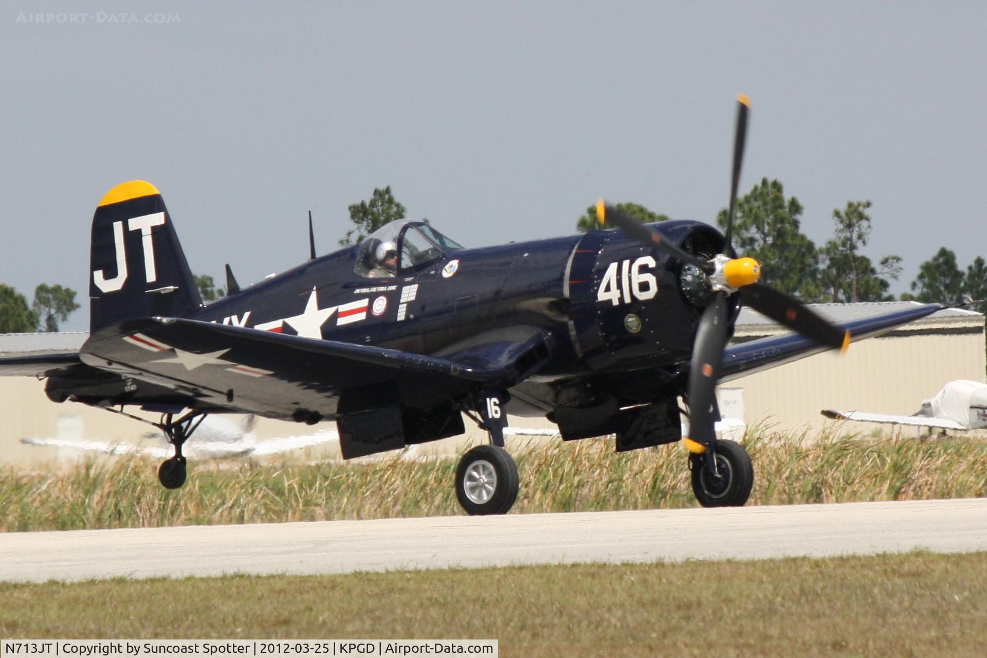 N713JT, 1945 Vought F4U-4B Corsair C/N 97143, Jim Tobul performs in the F4U Corsair during the Florida International Air Show
