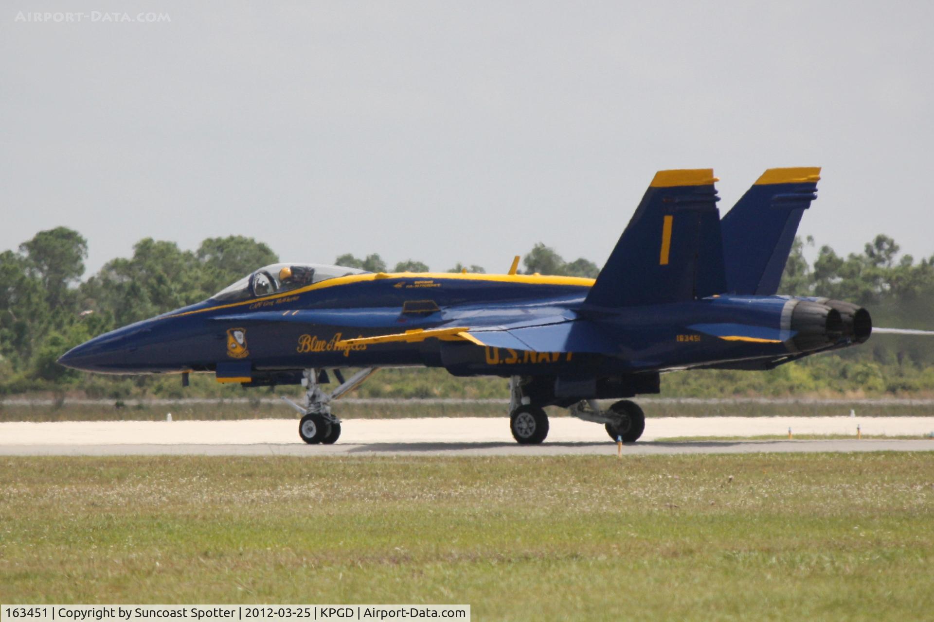 163451, 1988 McDonnell Douglas F/A-18C Hornet C/N 0662/C020, Blue Angels 1 taxis to the runway at Charlotte County Airport during the Florida International Air Show