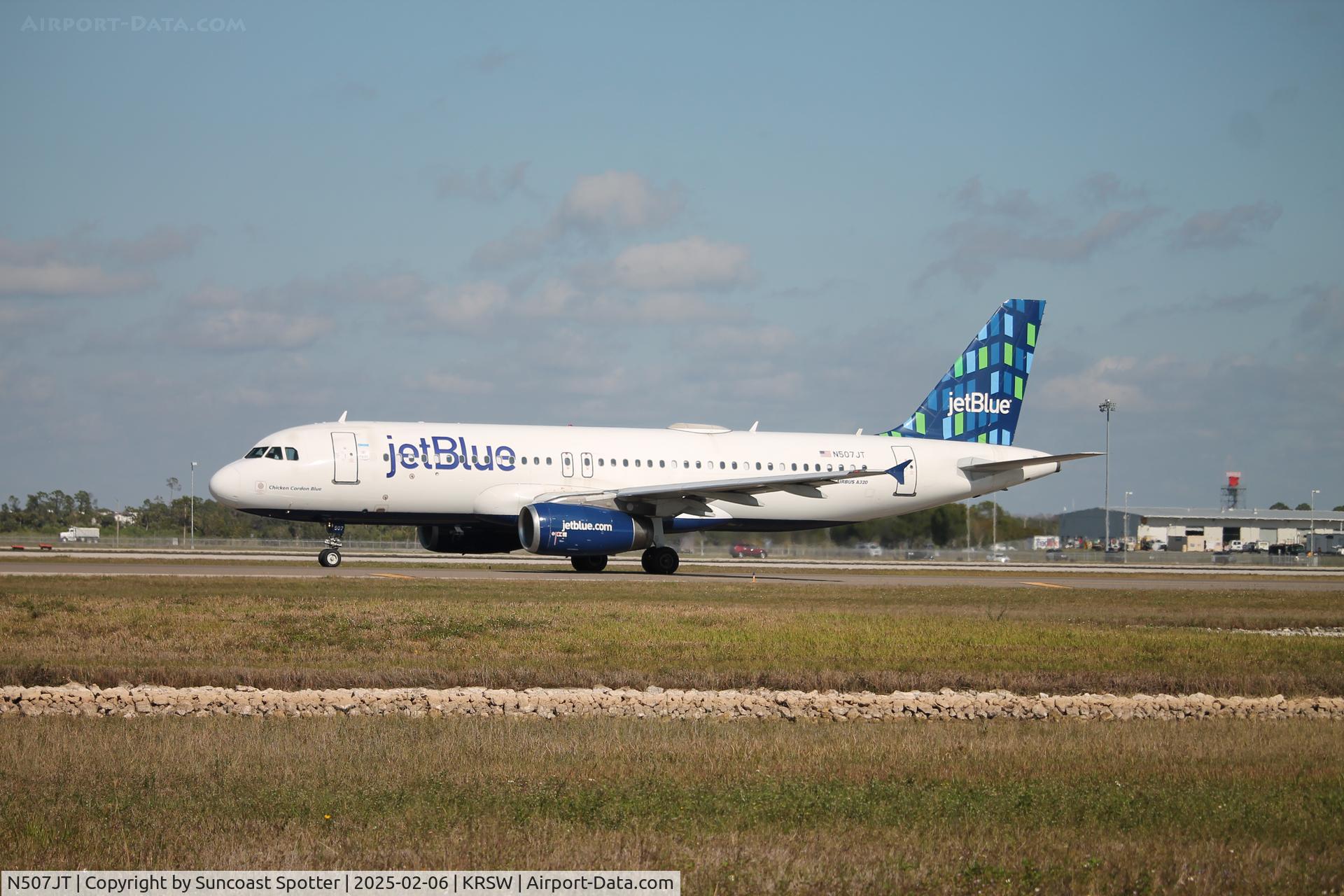 N507JT, 2000 Airbus A320-232 C/N 1240, JetBlue Flight 2834 taxis at Southwest Florida International Airport prior to flight to Worcester Regional Airport