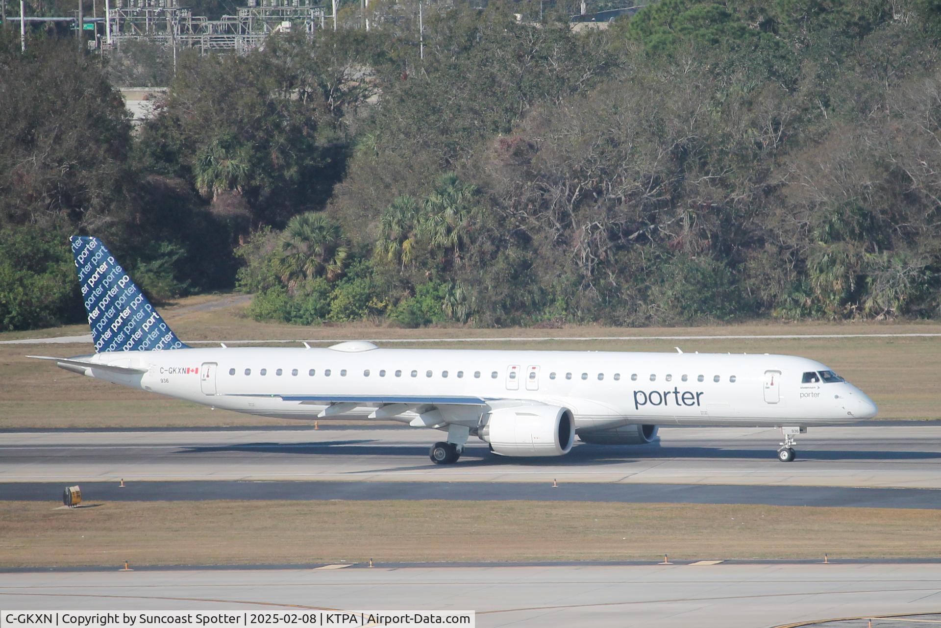 C-GKXN, 2024 Embraer E195-E2 (ERJ-190STD) C/N 20137, Porter Flight 525 arrives on Runway 1L at Tampa International Airport following flight from Toronto-Pearson International Airport