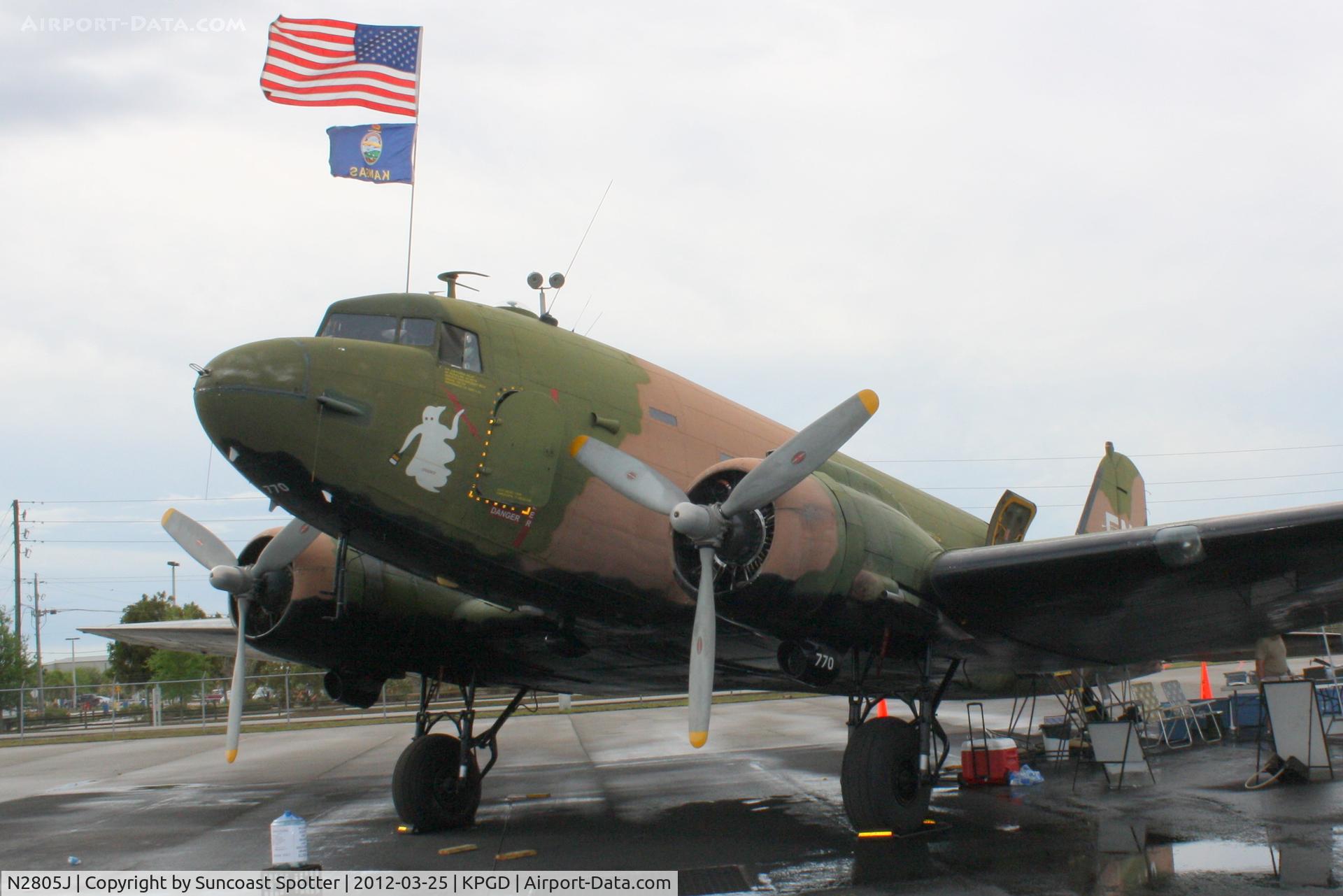 N2805J, 1944 Douglas DC3C-R-1830-90C C/N 20835, Douglas AC-47 Spooky on display at the Florida International Air Show