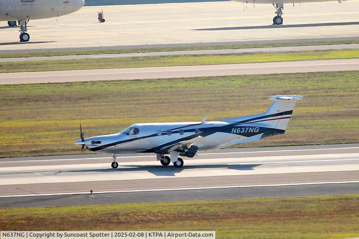 N637NG, 2016 Pilatus PC 12/47E C/N 1637, Pilatus 637NG arrives on Runway 1R at Tampa International Airport following flight from Stuart Witham Field