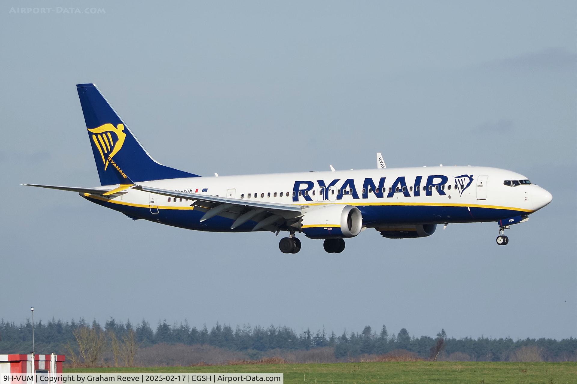 9H-VUM, 2021 Boeing 737-8 MAX C/N 65084, Landing at Norwich.