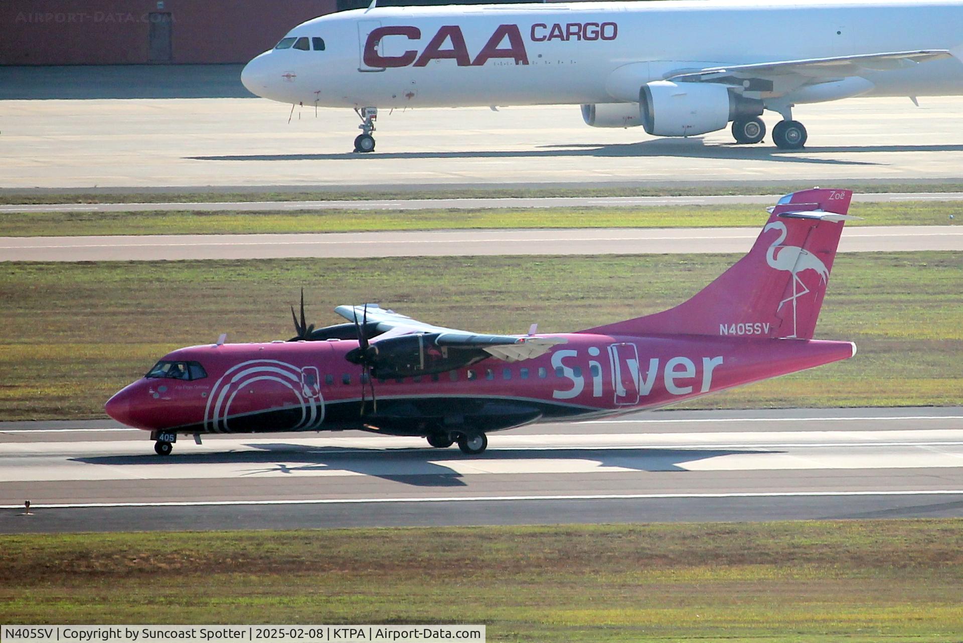N405SV, 2018 ATR 42-600 C/N 1403, Silver Flight 55 arrives on Runway 1R at Tampa International Airport following flight from Fort Lauderdale-Hollywood International Airport