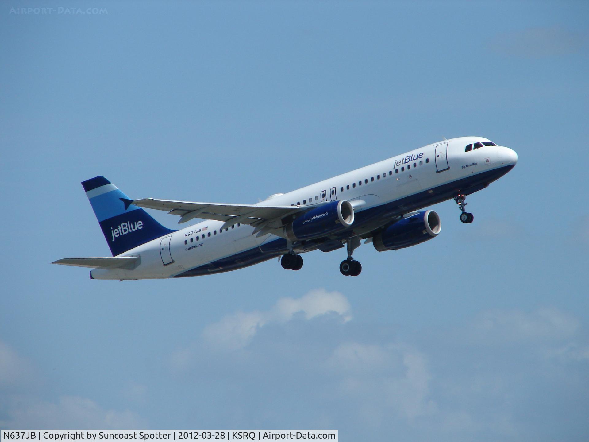 N637JB, 2006 Airbus A320-232 C/N 2781, Jet Blue Flight 346 departs Runway 14 at Sarasota-Bradenton International Airport enroute to John F Kennedy International Airport