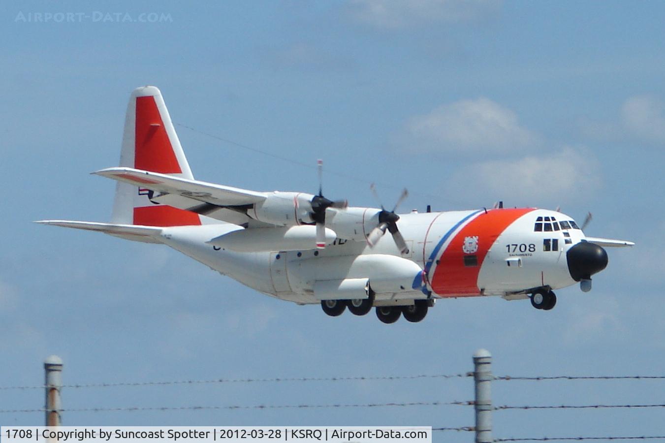 1708, 1983 Lockheed HC-130H Hercules C/N 382-5002, USCG Sacramento 1708 practices maneuvers at Sarasota-Bradenton International Airport