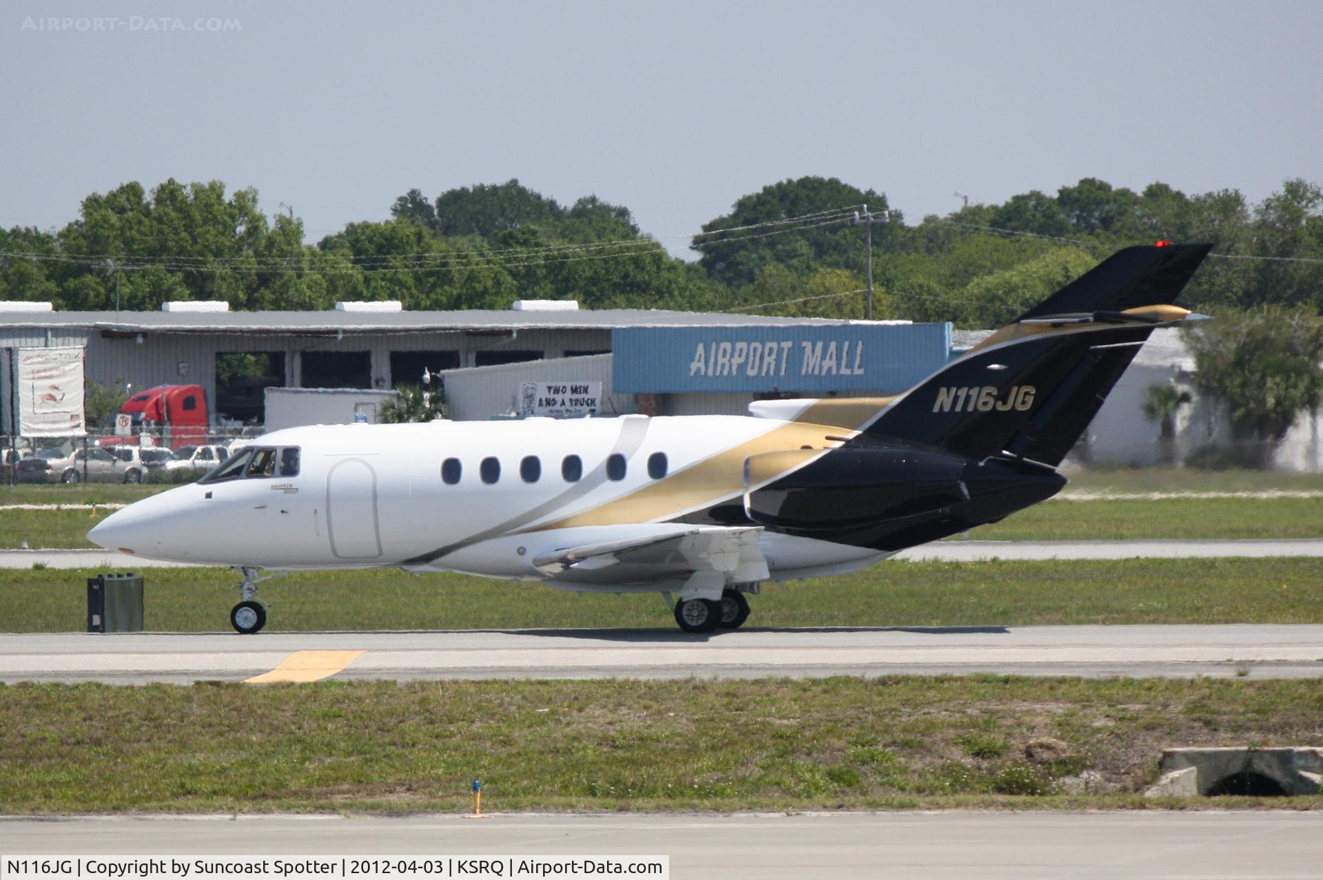 N116JG, 1998 Raytheon Hawker 800XP C/N 258354, N116JG arrives on Runway 14 at Sarasota-Bradenton International Airport